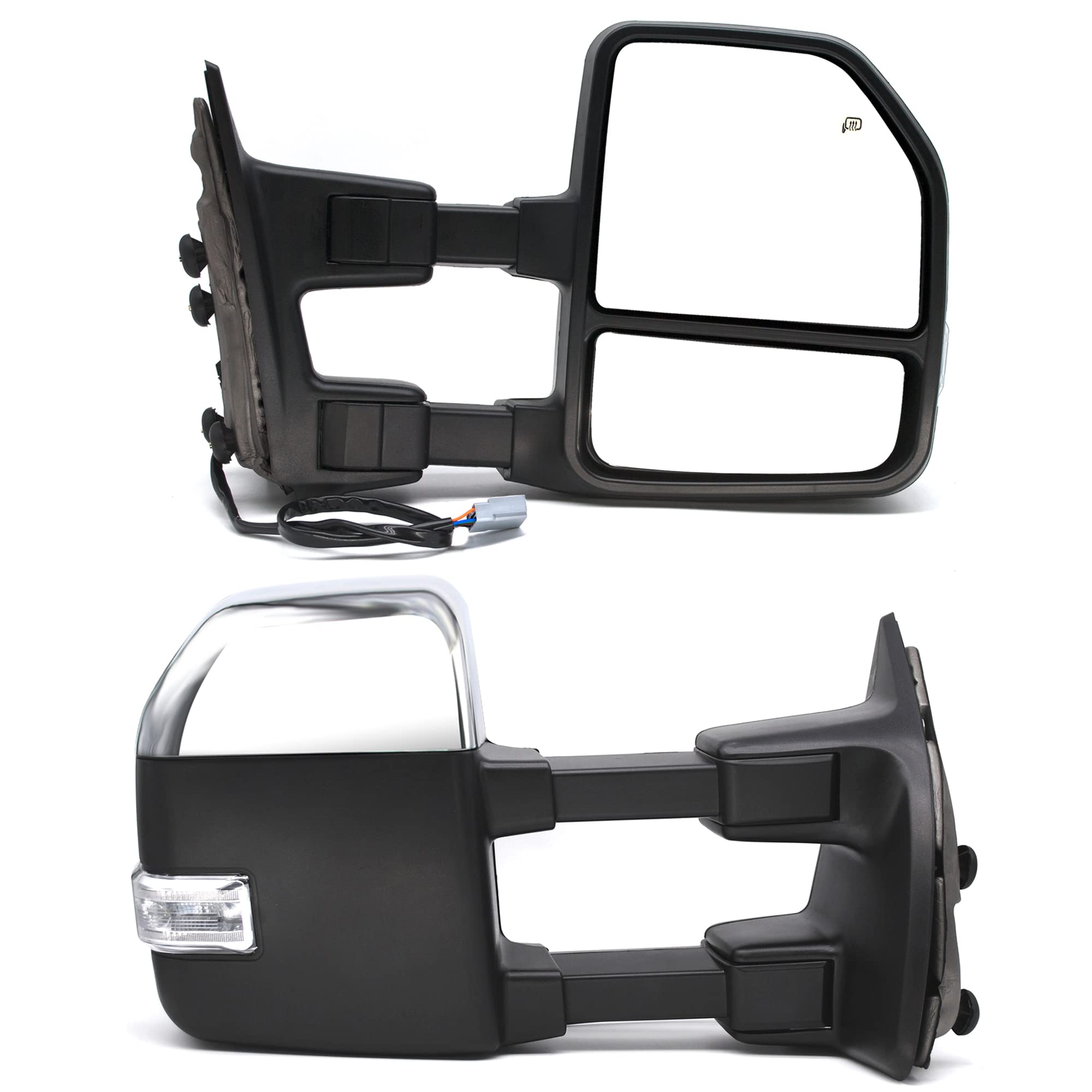 BOOLEE Power Heated Towing Mirrors with Turn Signal & LED Clearance Light - Compatible with Ford F-250 F-350 F-450 F-550 Super Duty 1999-2007 - Chrome Cap Pickup Truck Accessories for Enhanced Visibility & Safety While Towing Trailers or Large Loads