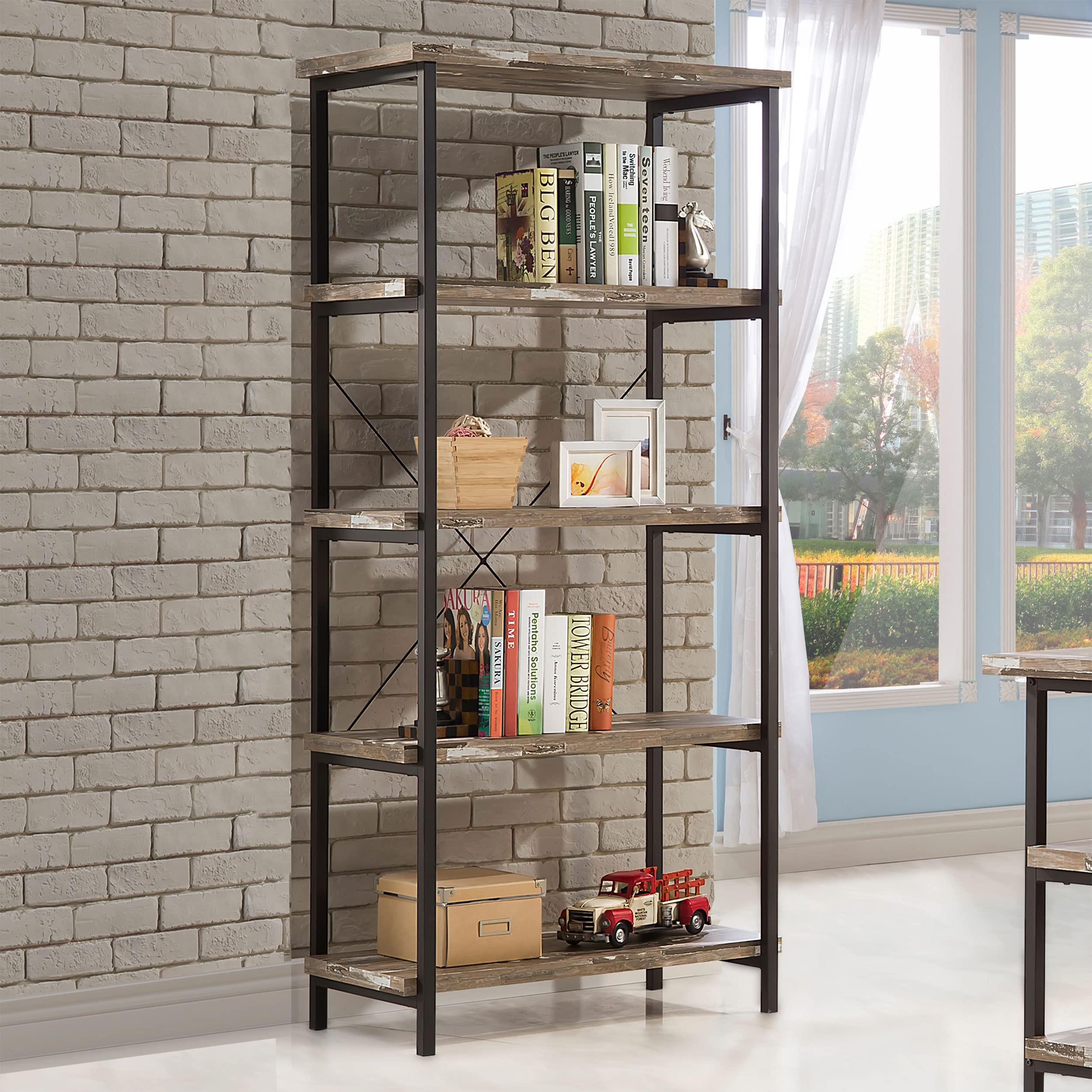 Coaster Furniture 801552 Salvaged Cabin & Black Bookcase - Perfect for Living Room, Office, or Study Room Storage