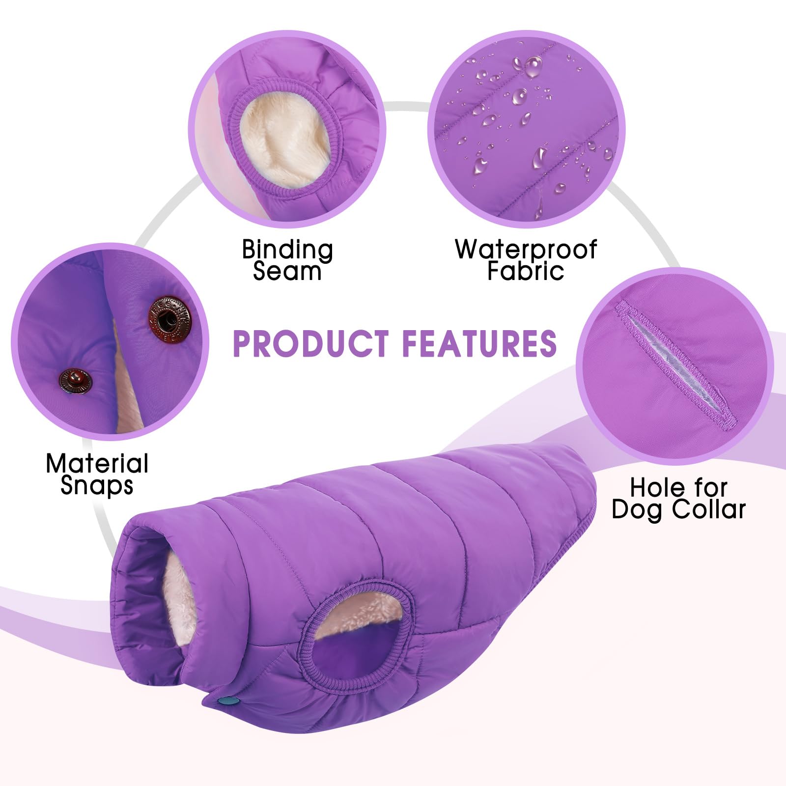 ASENKU Windproof & Waterproof Dog Winter Coat - Fleece Lined Warm Dog Jacket Vest for Small Medium Large Dogs - Cold Weather Pet Apparel (Purple, Size L) - Perfect for Outdoor Walks, Hiking & Winter Adventures