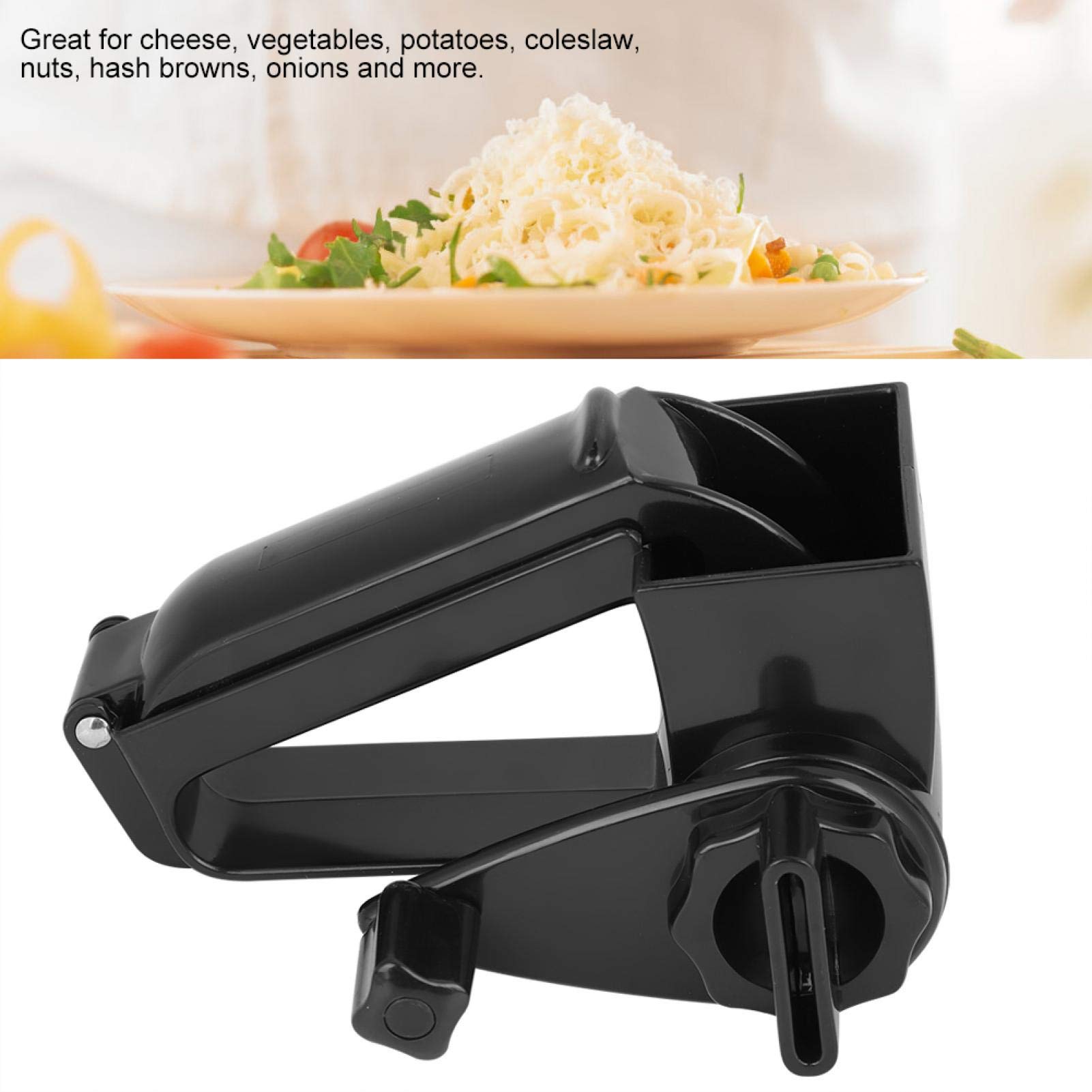 Rotary Cheese Grater - Handheld Manual Cheese Shredder with Ergonomic Handle for Hard Cheese, Chocolate, Nuts & Vegetables | Perfect for Kitchen, Camping & Baking (Black)