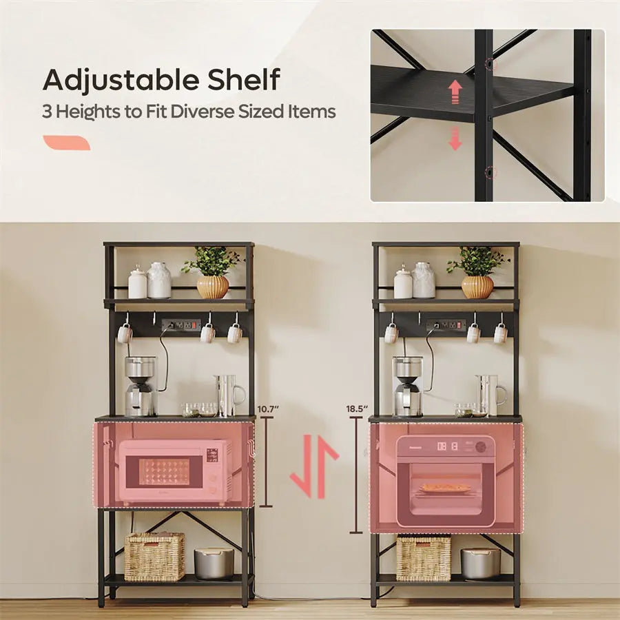 Bestier 60 Inch Bakers Rack with Power Outlet - 5-Tier Coffee Bar Table with Storage Shelf - Perfect for Kitchen, Dining Room, or Home Office Organization & Decor