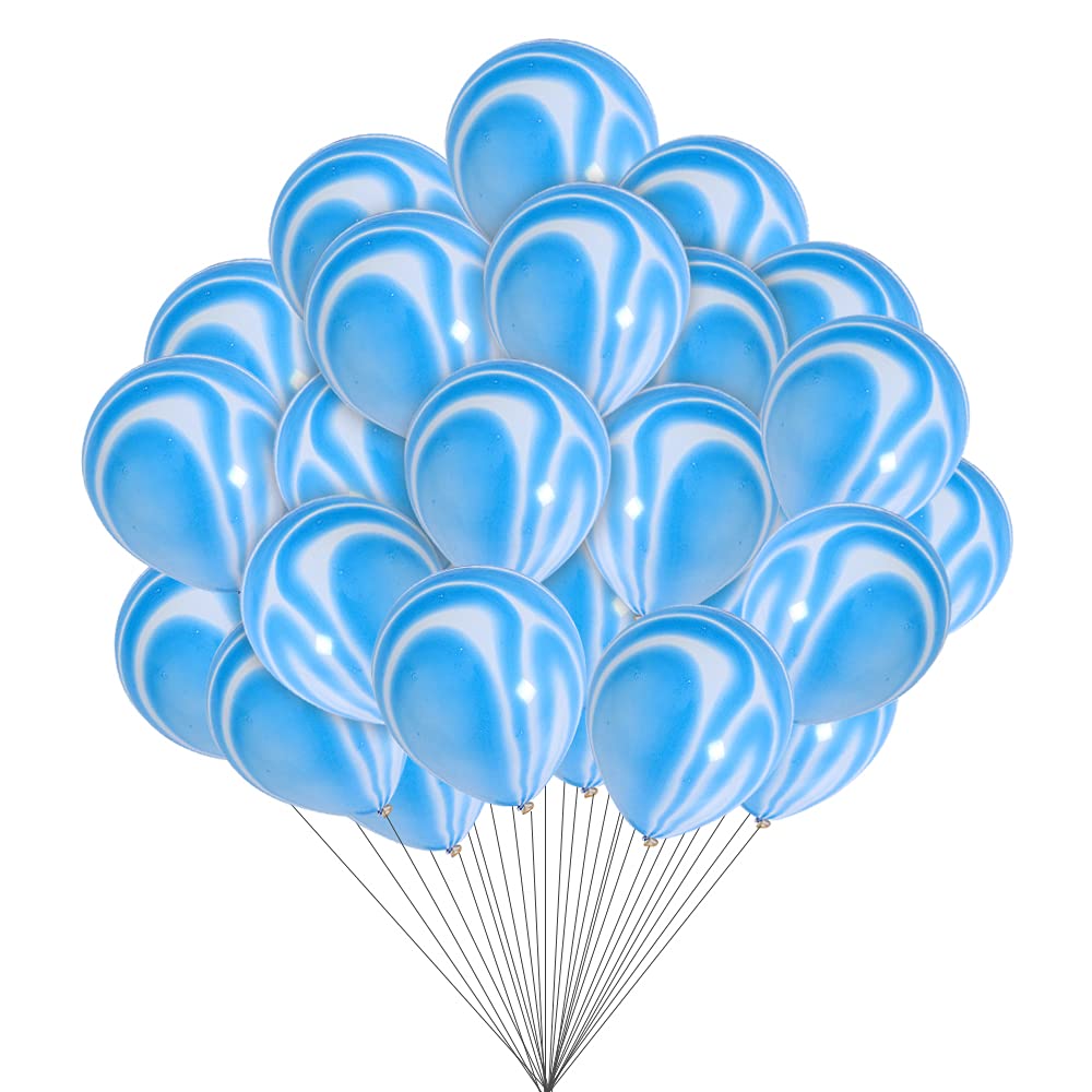 50 Pcs 12 Inch Blue Marble Balloons - Premium Agate Tie-Dyed Latex Balloons for Birthday Party, Wedding, Baby Shower & Festival Decorations - Elegant Lavender & Blue Party Decor for Indoor & Outdoor Events