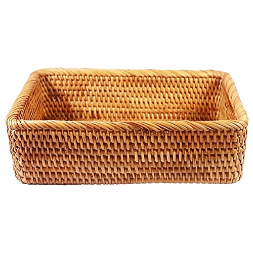 Hand-Woven Wicker Rectangular Basket - Natural Rattan Fruit & Bread Storage Tray for Kitchen, Dining Table, Picnic, and Party Serving - Perfect for Snacks, Vegetables, and Home Decor (Small Size)