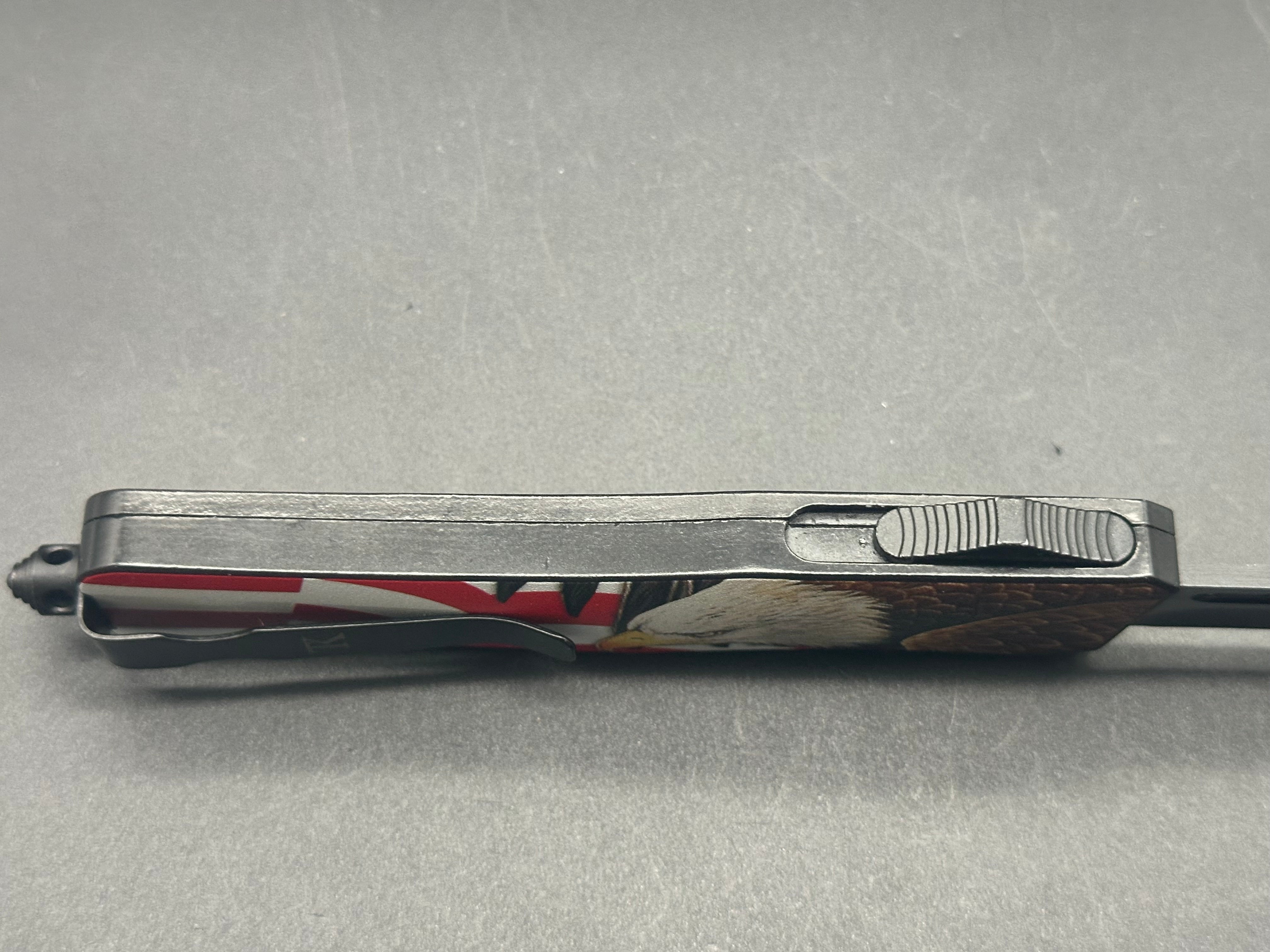 TacKnives MTUP7 Double Action OTF Knife with American Flag & Eagle Design - Perfect for Outdoor Camping, Hunting, and Everyday Carry (EDC)
