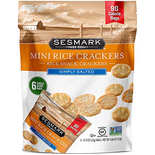 Sesmark Mini Rice Crackers Simply Salted - Non-GMO, Gluten-Free, Vegan Snacks - 0.76 Oz (6 Pack) | Perfect for Lunchboxes, Office Snacks & Healthy On-the-Go Treats