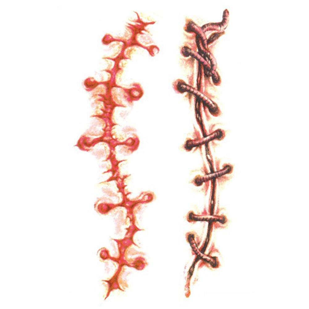FEDBNET Halloween Scars Temporary Tattoos - Realistic Fake Wound & Zombie Tattoo Stickers with Fake Blood Effect - Perfect for Halloween Costumes, Cosplay, Horror Parties & Themed Events