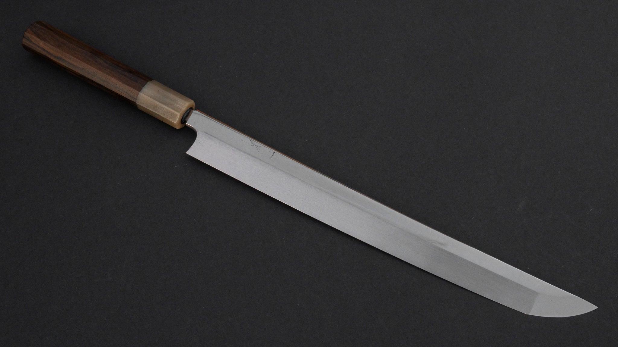Hitohira Togashi Kambei White #1 Mizu Honyaki Yanagi Sakimaru 300mm Japanese Sushi Knife with Ziricote Handle & Saya - Perfect for Sushi Chefs & Professional Kitchen Use