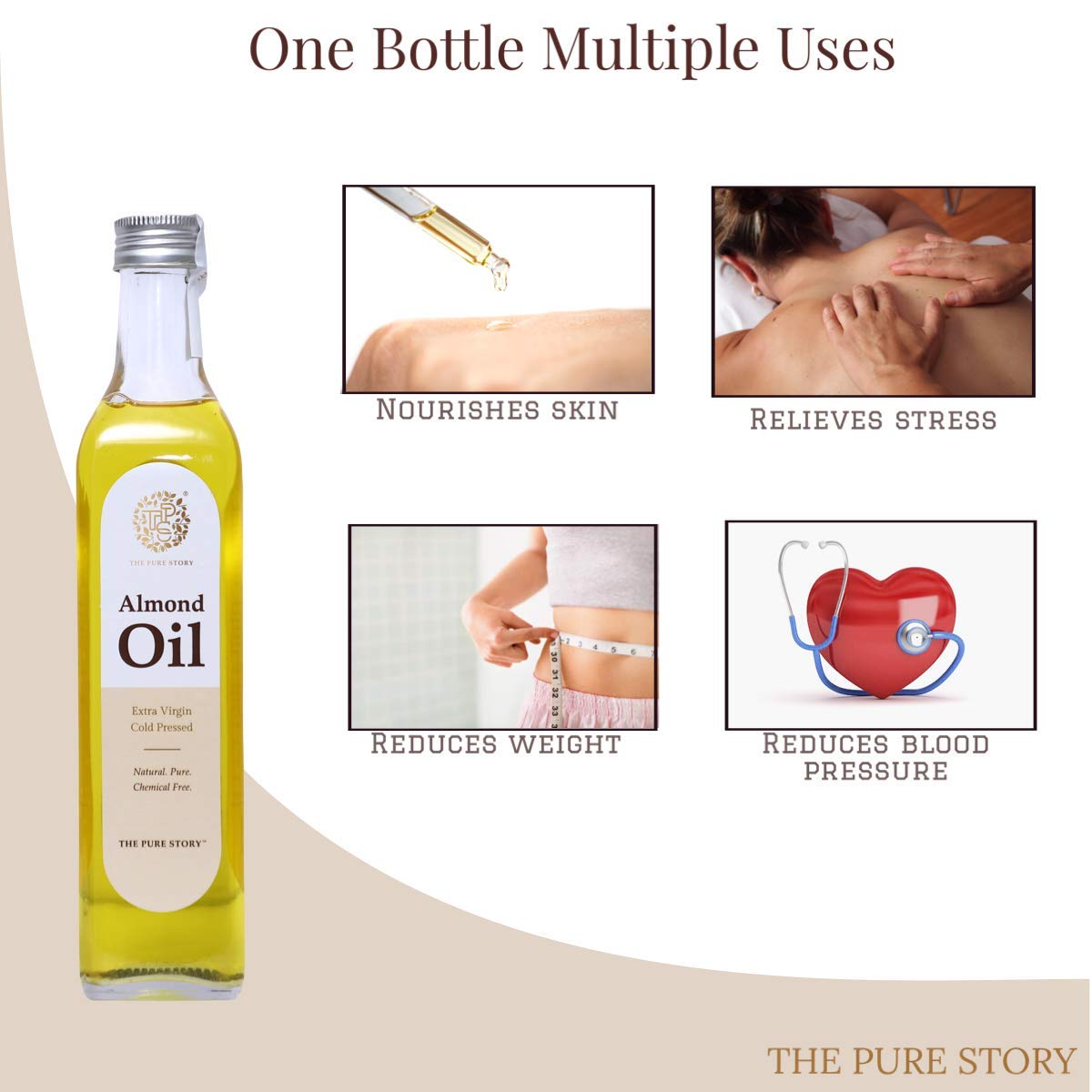 100% Pure Cold Pressed Sweet Almond Oil for Hair, Skin & Face Care - Natural Moisturizer & Massage Oil - 100ml - Perfect for Dry Skin Treatment, Hair Growth & Aromatherapy