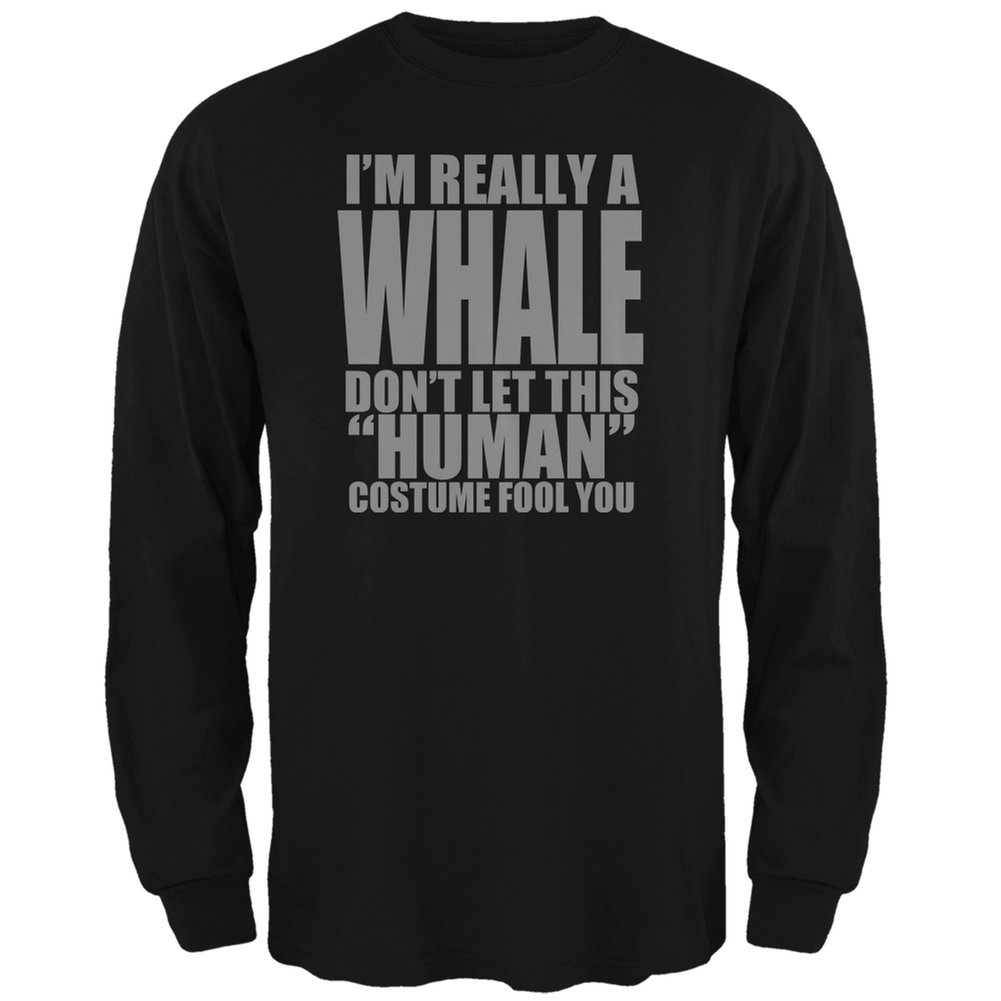 Animal World Halloween Human Whale Costume Black Adult Long Sleeve T-Shirt - Fun Halloween Party Outfit, Cosplay Costume & Themed Event Wear
