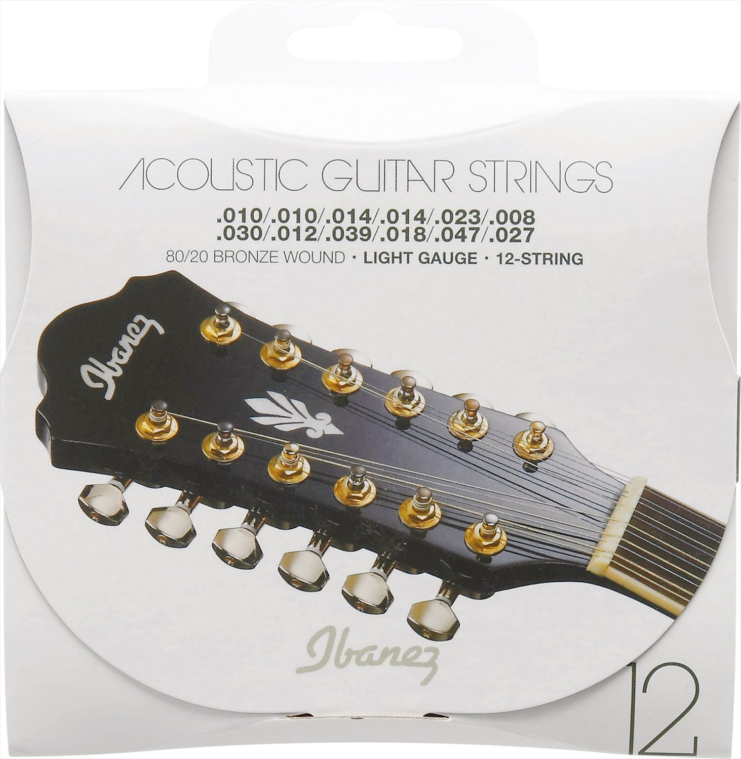 Ibanez Bronze Wound 80/20 Light Gauge Acoustic Guitar Strings (IACS12C) - 12-String Set for Clear Bright Tone | Perfect for Folk, Country & Fingerstyle Playing