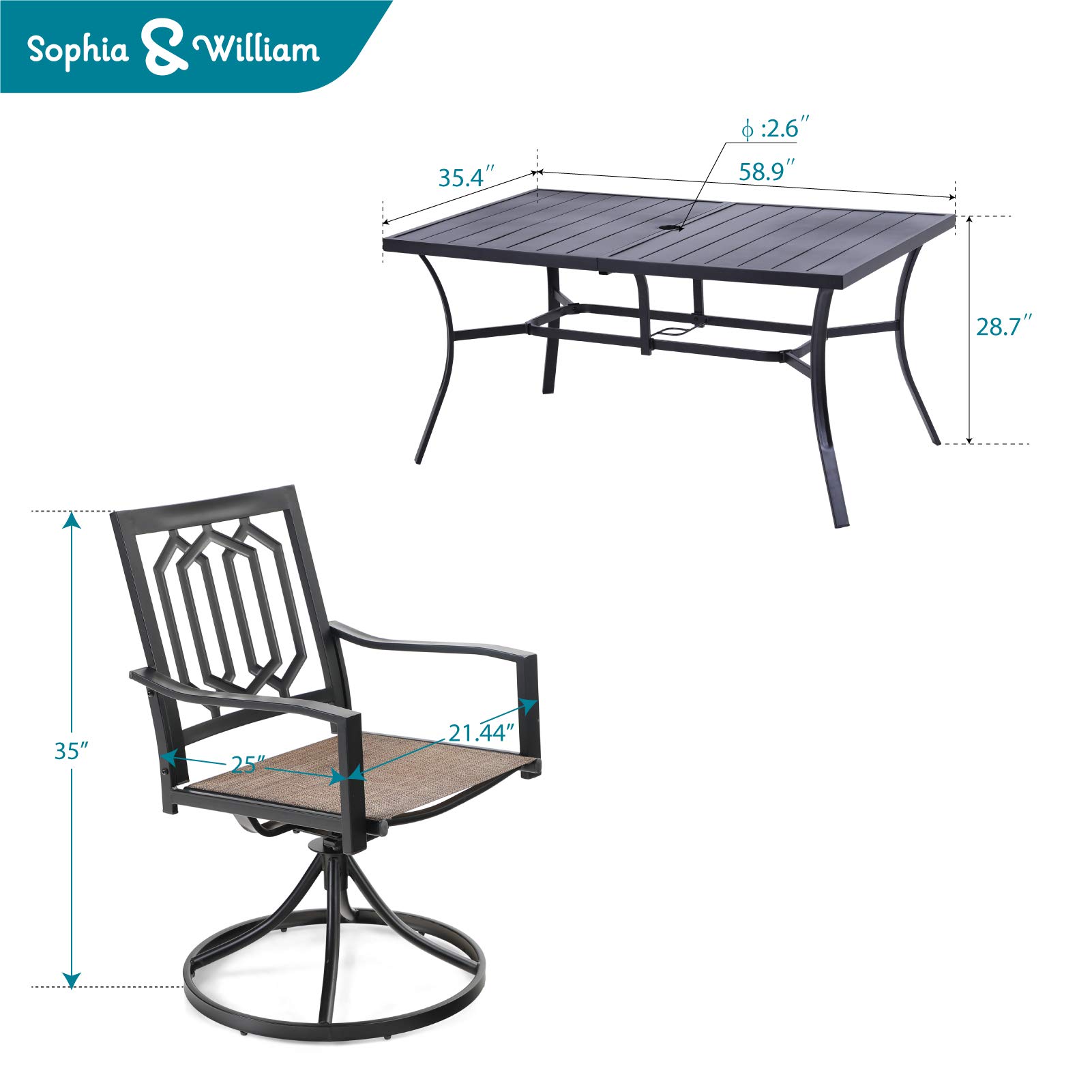 Sophia & William 7-Piece Outdoor Dining Set with 6 Swivel Textilene Chairs & Rectangle Table - Modern Patio Furniture for Poolside, Backyard, Porch | Perfect for Outdoor Entertaining & Relaxation