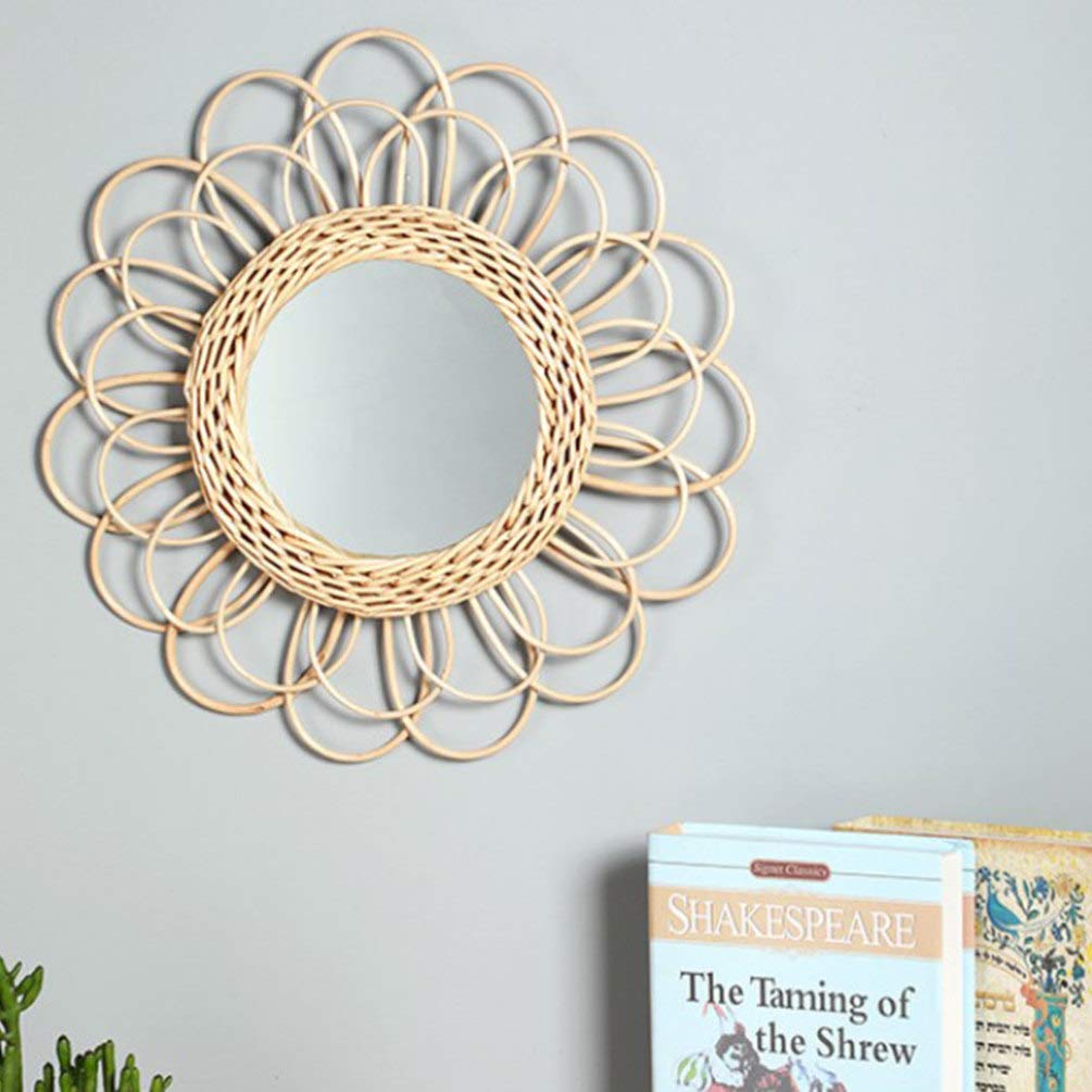 Stylish Hemoton Rattan Woven Wall Mirror - Nordic Decor, Makeup & Photo Backdrop - Perfect for Bedroom, Bathroom & Boho Home Decor