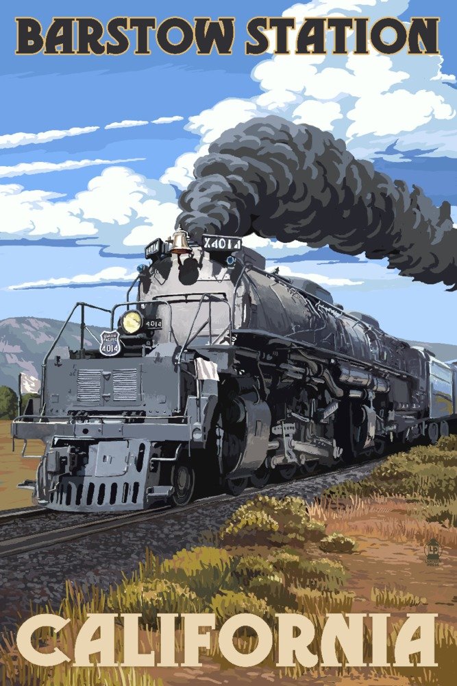 Barstow Station California Steam Locomotive - 36x54 Giclee Art Print - Vivid Textured Wall Decor for Living Room, Office & Man Cave - Railroad & Vintage Train Enthusiast Gift