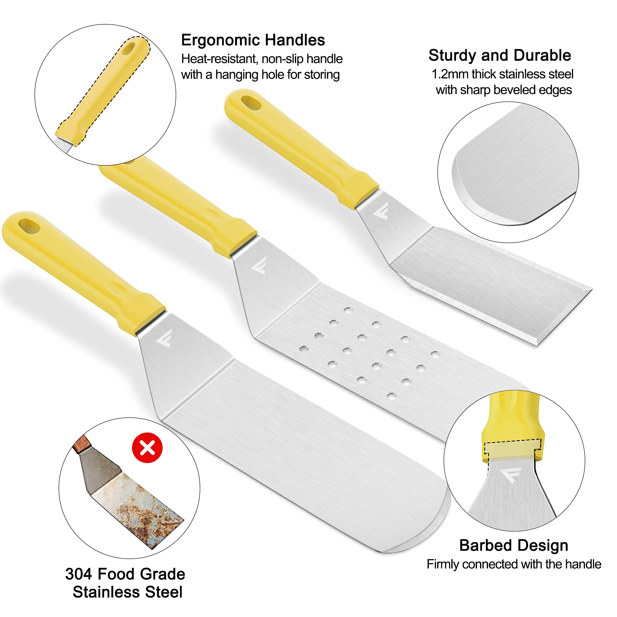FiveJoy 17-Piece Griddle Accessories Kit for Blackstone & Camp Chef Flat Top Grills - Stainless Steel Spatulas, Scraper, Egg Rings & Cleaning Tools - Perfect for BBQ, Camping, Tailgating & Outdoor Cooking - Great Gift for Men, Women & Dad
