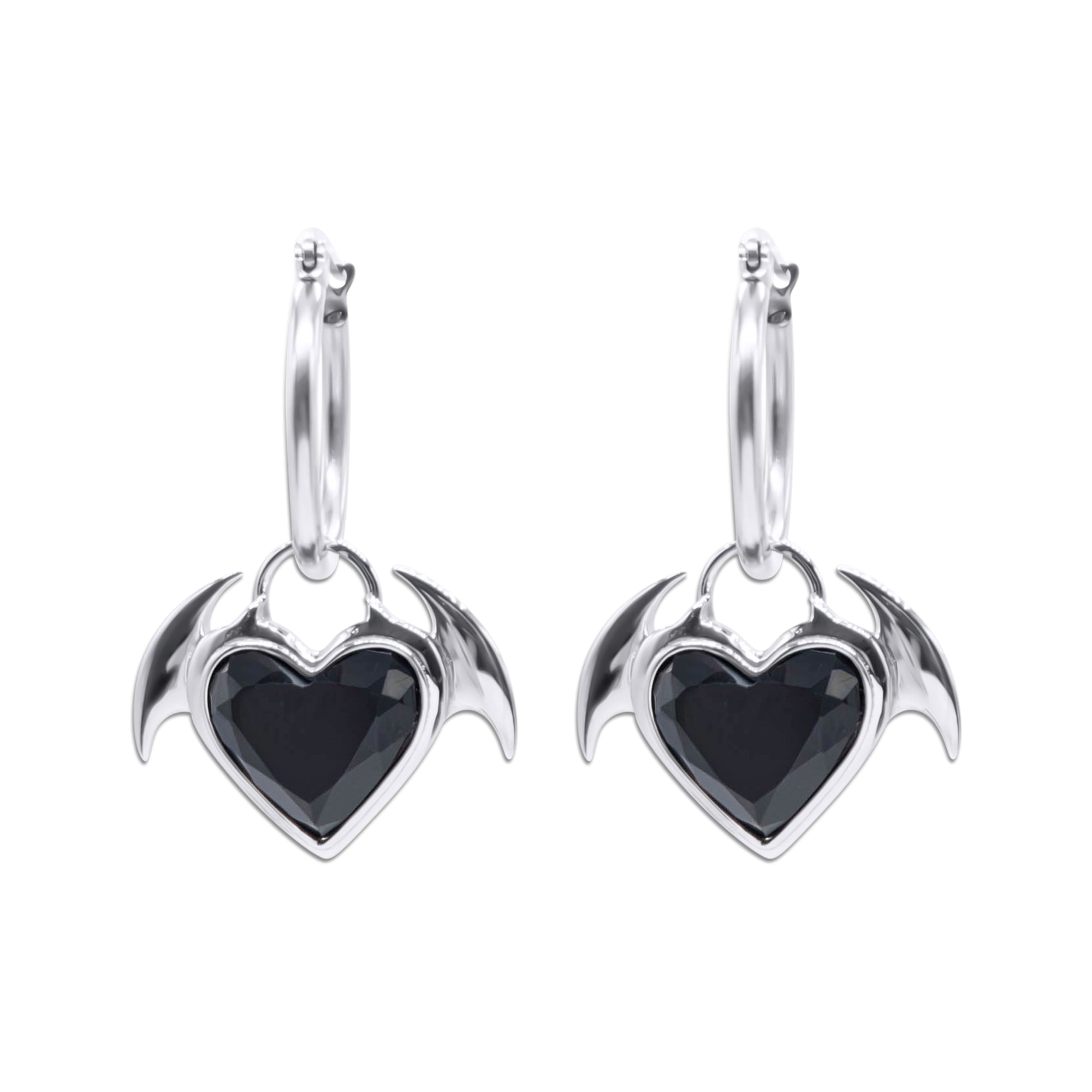 Gothic Succubus Heart Hoop Earrings for Women - Punk Vampire Jewelry for Night Out, Cosplay & Halloween Costume Accessories