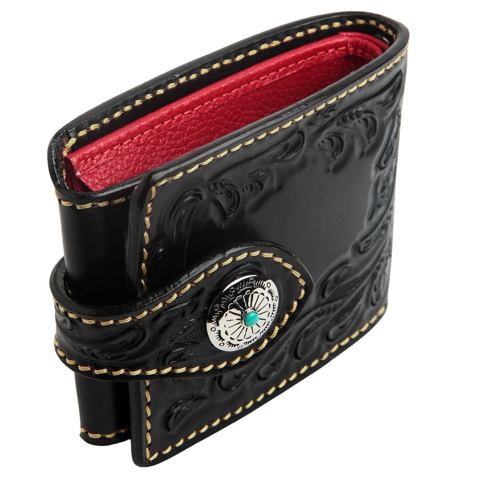 Authentic Floral Carved Leather Biker Wallet for Men - Vintage Indian Motorcycle Wallet with RFID Protection - Perfect for Bikers, Travel & Everyday Use