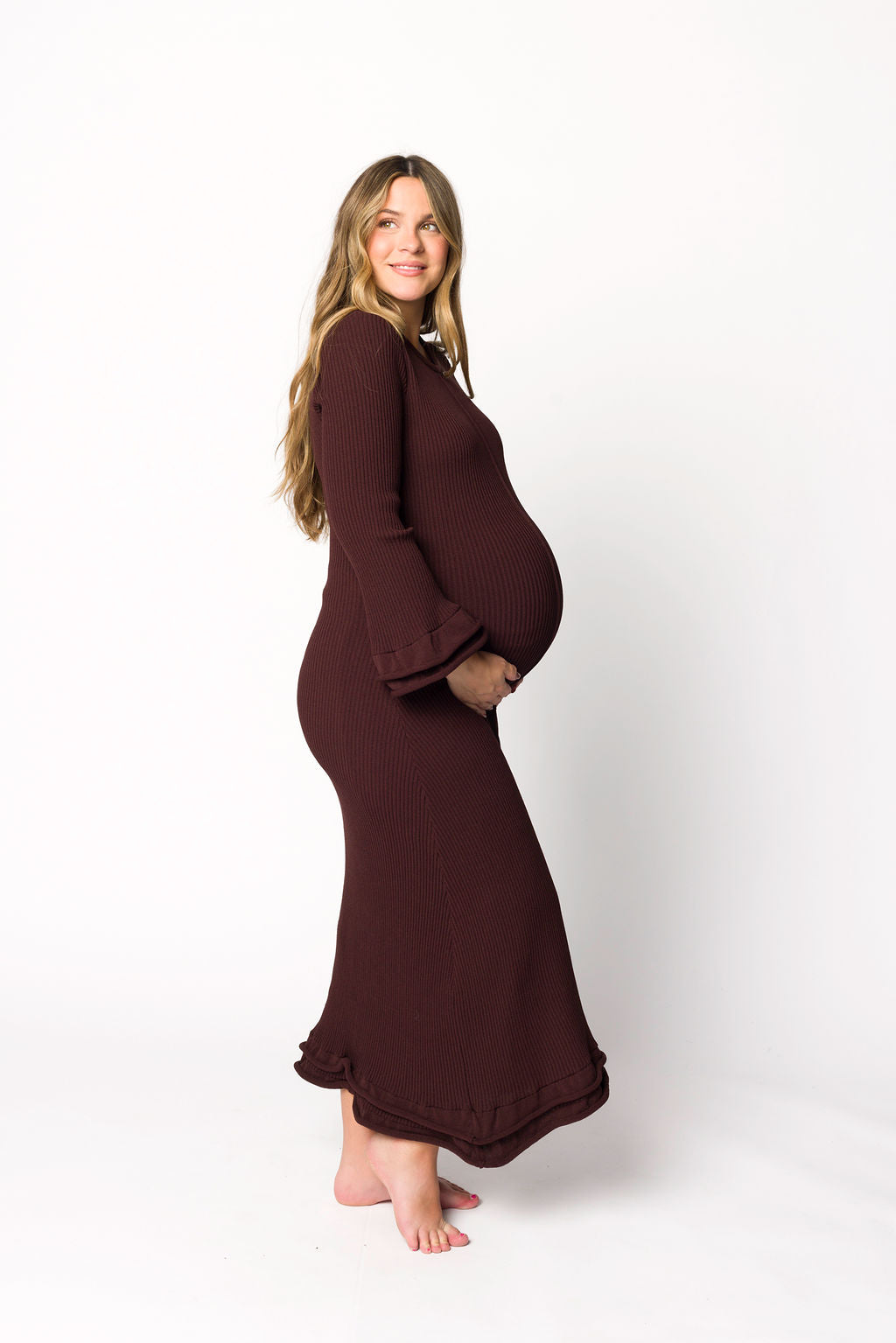 Arlet Maternity Dress in Brown - Bump Friendly & Comfortable for Pregnancy, Nursing, and Everyday Wear