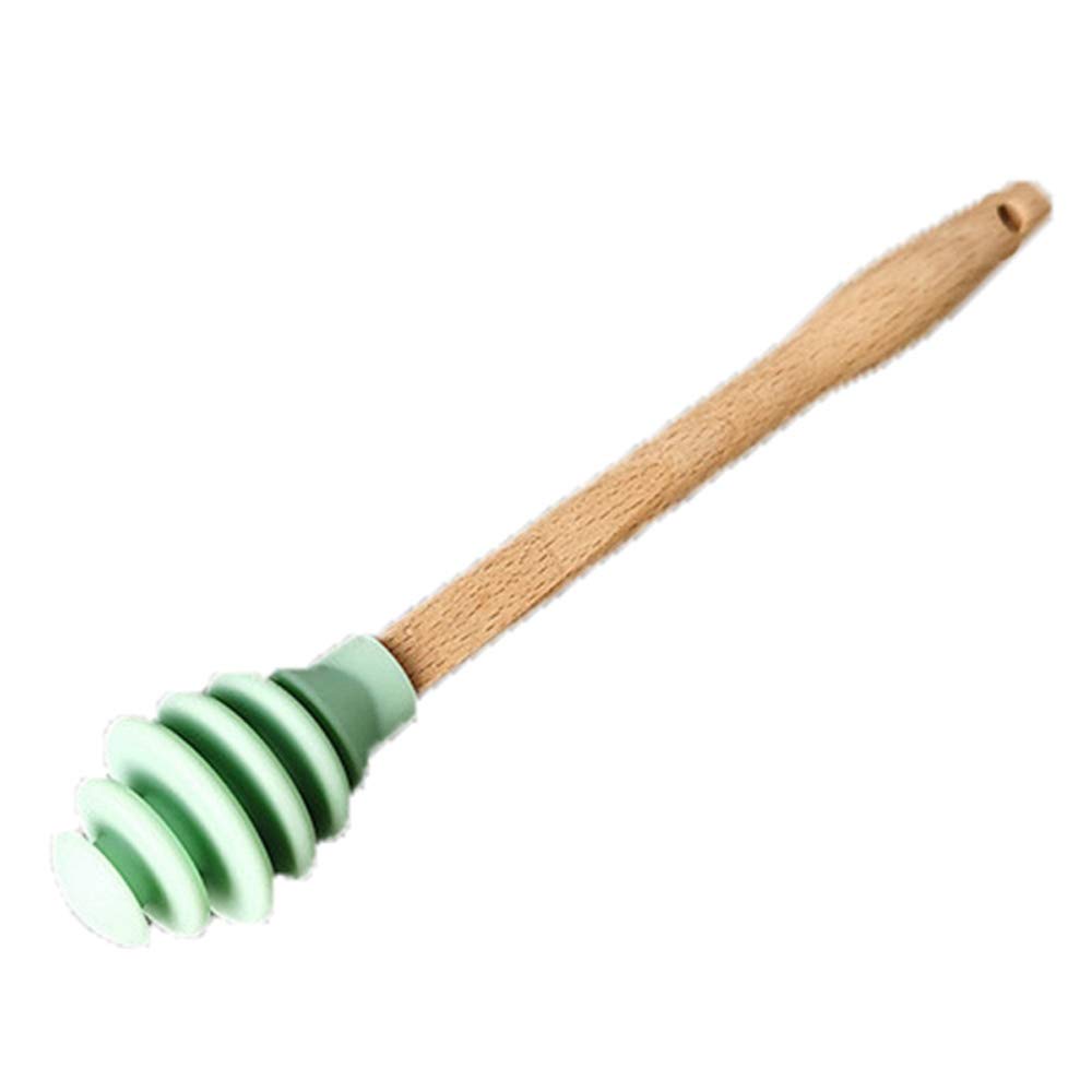 YITAQI Wooden Honey Dipper Stick with Mixing Stirrer - Extractor Mixer Juicer for Honey Pot & Jar - Kitchen Tool for Stirring, Drizzling & Serving Honey (Green) - Perfect for Tea, Coffee, Yogurt & Baking