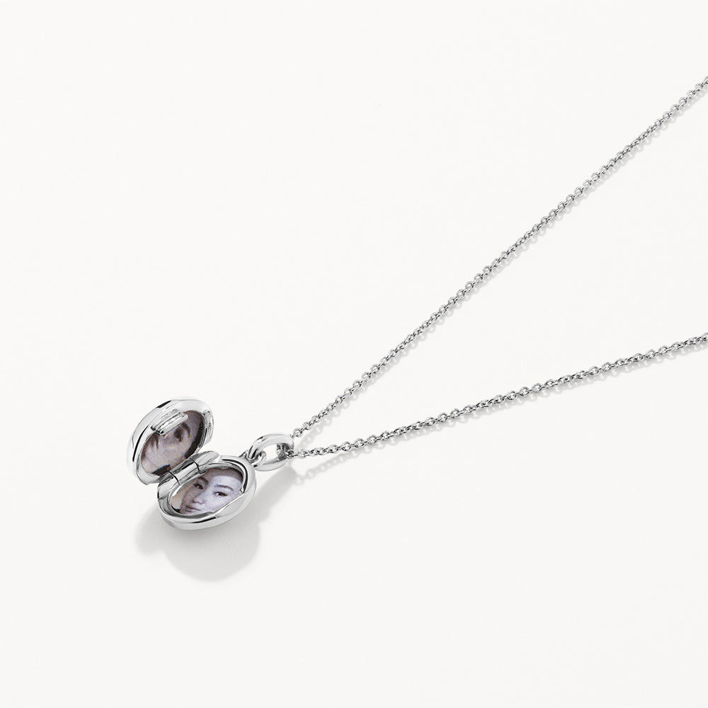 Personalized Engravable Silver Oval Mini Locket Necklace - Perfect Gift for Valentine's Day, Anniversary & Mother's Day Jewelry