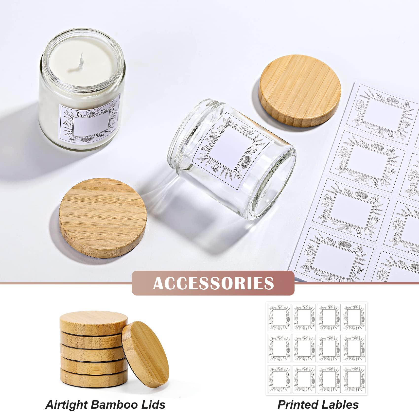 VITEVER 12 Pack 8oz Thick Glass Candle Jars with Bamboo Lids - Clear Round Empty Containers for DIY Candle Making, Food Storage, Spices, Powders & Liquids | Perfect for Home Decor, Wedding Favors & Gift Packaging