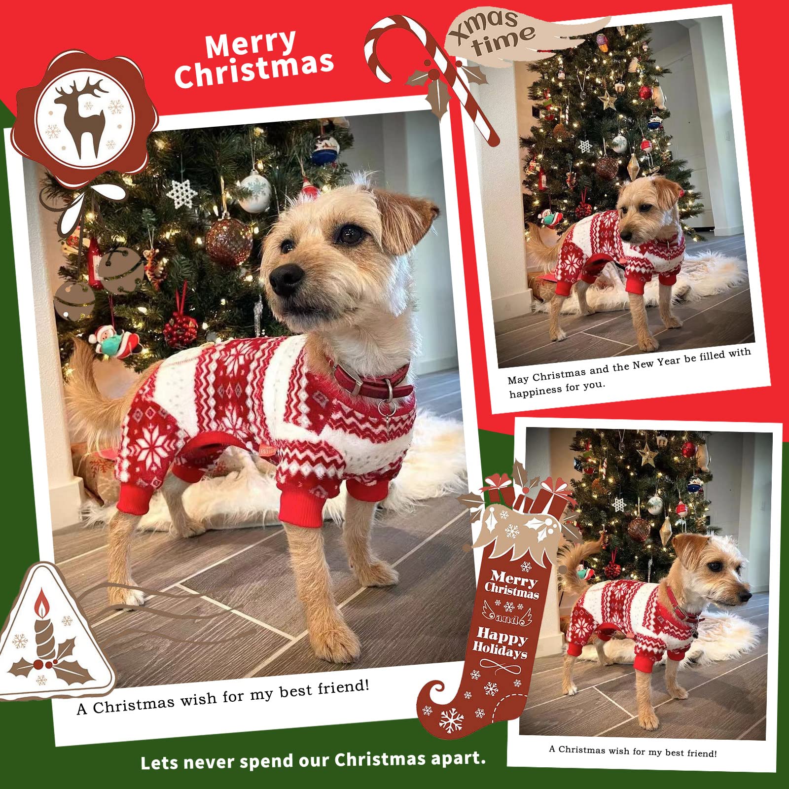 KYEESE Christmas Dog Pajamas - Snowflake Dog Sweater & Holiday Onesie for Small Dogs | Cozy Winter Dog Pjs, Jumpsuit & Christmas Outfit for Festive Family Photos & Indoor Comfort