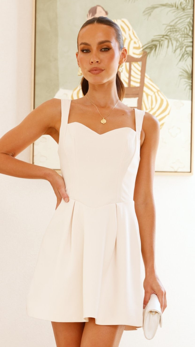Ally Mini Dress - Cream Color Short Sleeve Party Dress for Women | Summer Cocktail, Wedding Guest, Date Night Outfit