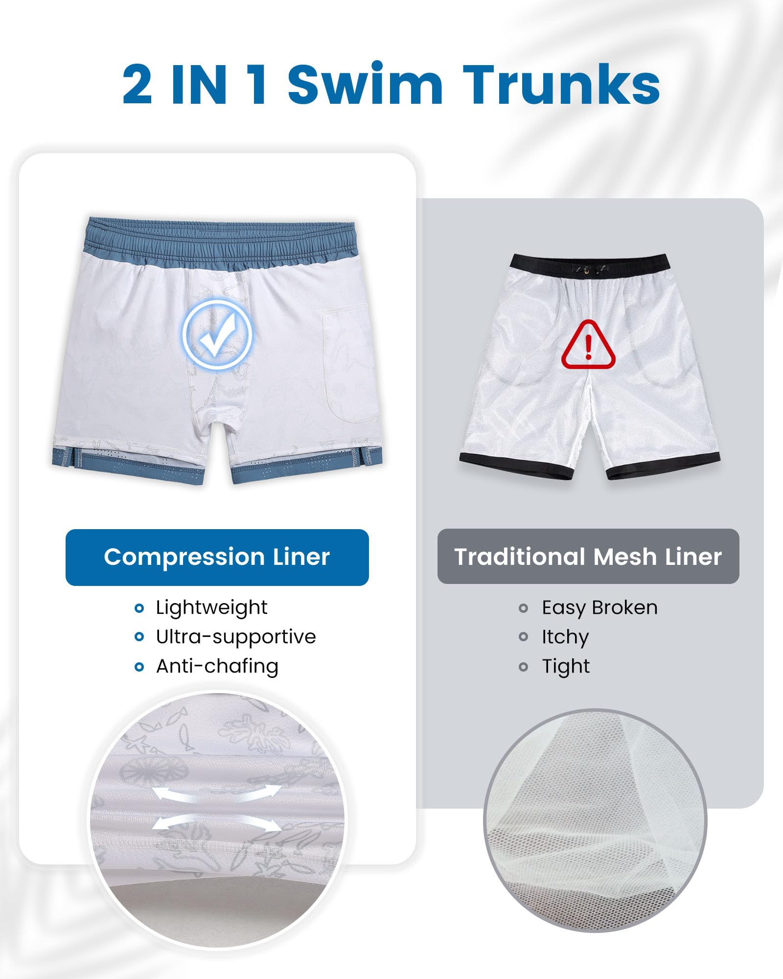 **Maamgic Men's Swim Trunks with Compression Liner - 5 Inch Inseam Quick Dry Board Shorts, Zipper Pockets for Swimming, Surfing & Beach Activities**