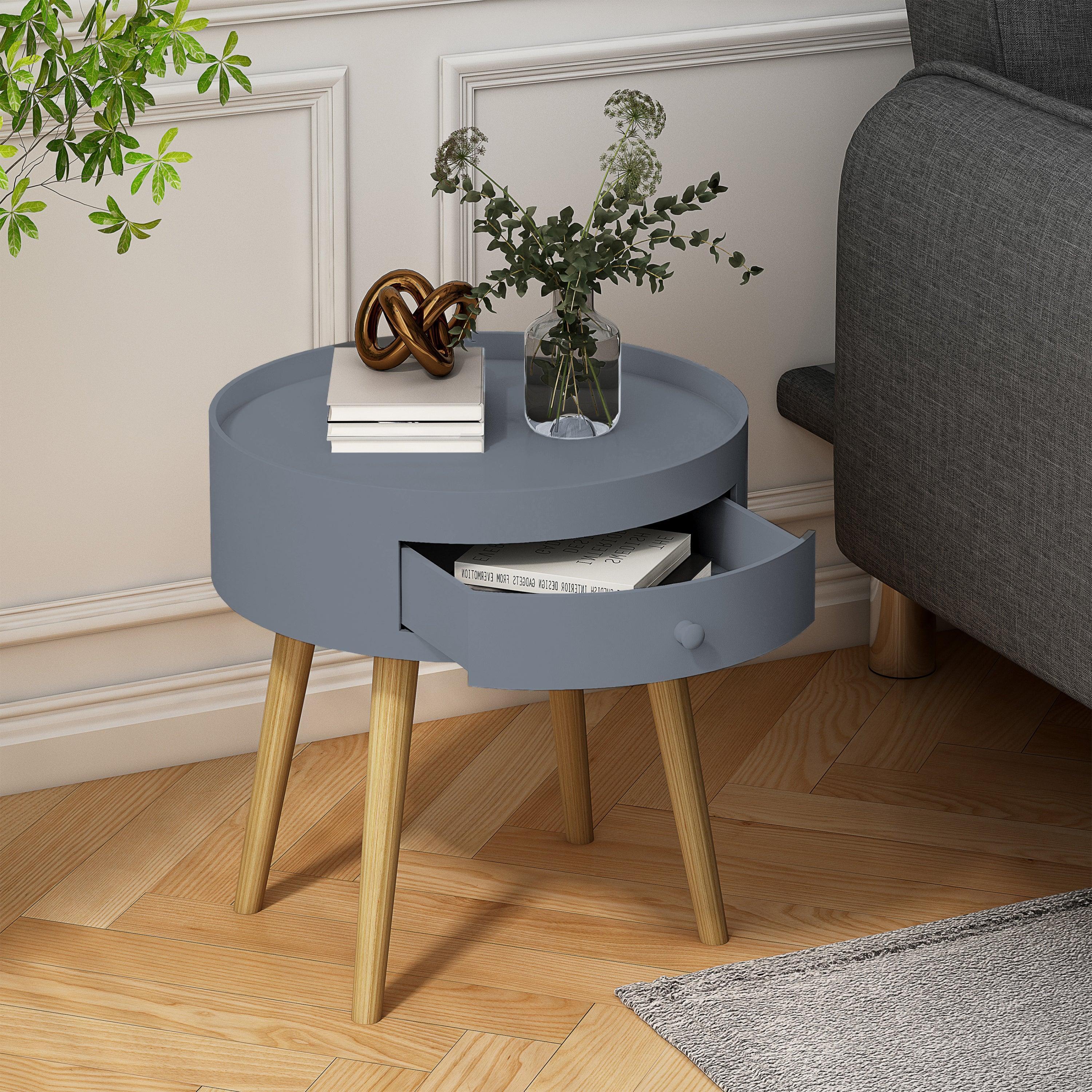 18H Nightstand with Storage Drawer & Oak Legs - Modern Bedside Table for Bedroom, Living Room | Perfect as Sofa Side Table, Coffee Table, or Night Stand for Small Spaces