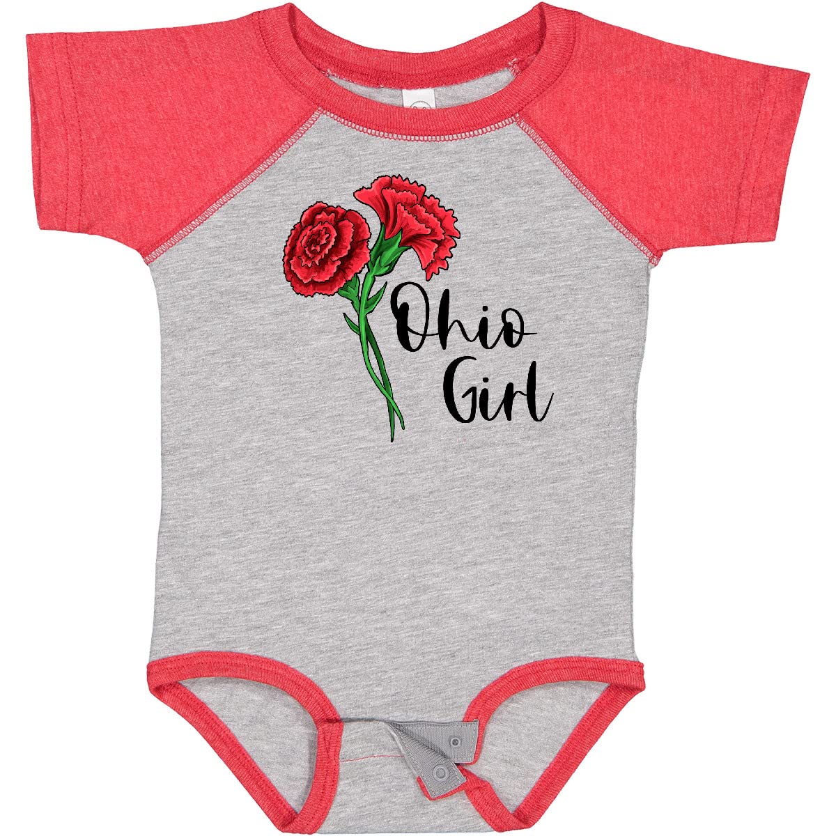 Inktastic Ohio Girl with Red Carnations Baby Bodysuit - Soft Cotton Infant Onesie for Newborns & Toddlers - Perfect for Family Photos, Birthdays & Special Occasions