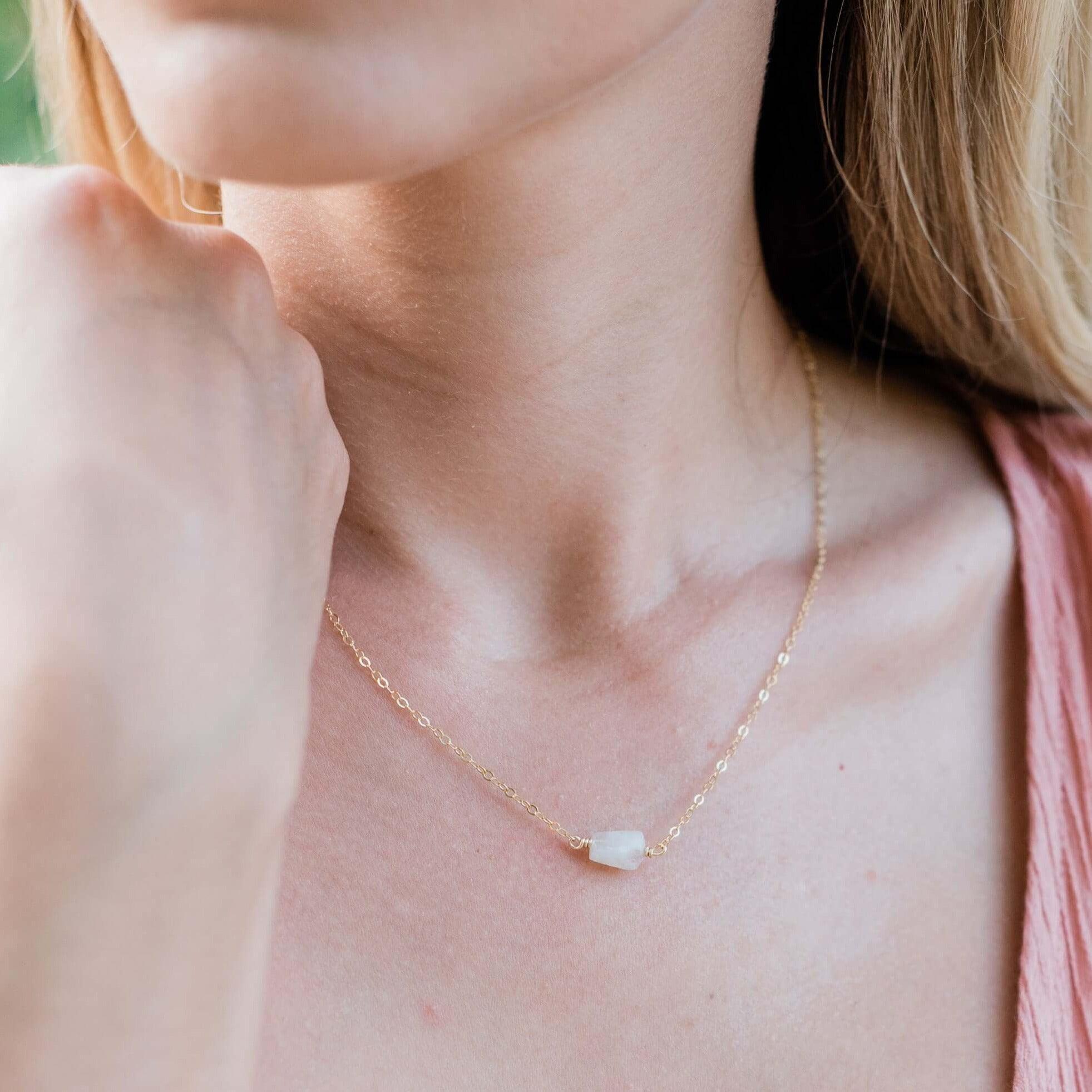 Natural Rainbow Moonstone Crystal Nugget Necklace – Handmade Raw Stone Jewelry for Women – Perfect for Boho Style, Meditation & Spiritual Healing