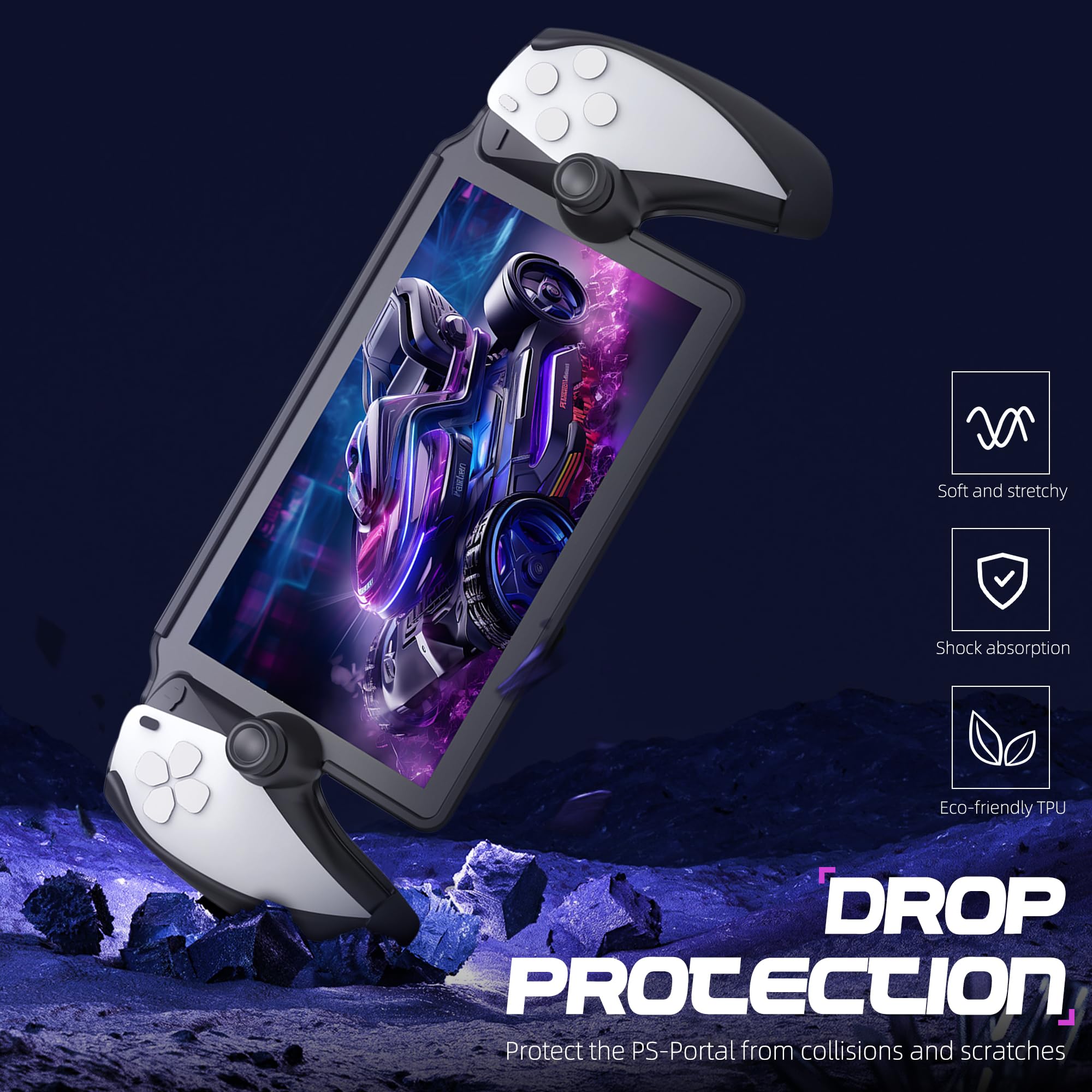 Premium TPU Case with Kickstand for Playstation Portal - Flexible Soft Protective Cover, Semi-Enclosed Design, Anti-Peeling, Scratch Resistant (Black) | Perfect for Gaming Protection and Travel Use
