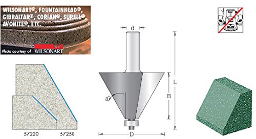 Amana Tool 57258 Carbide Tipped Chamfer Router Bit with Ultra-Glide Ball Bearing Guide for Solid Surface, Woodworking, and Countertop Edge Trimming - Perfect for DIY Projects and Professional Cabinet Making