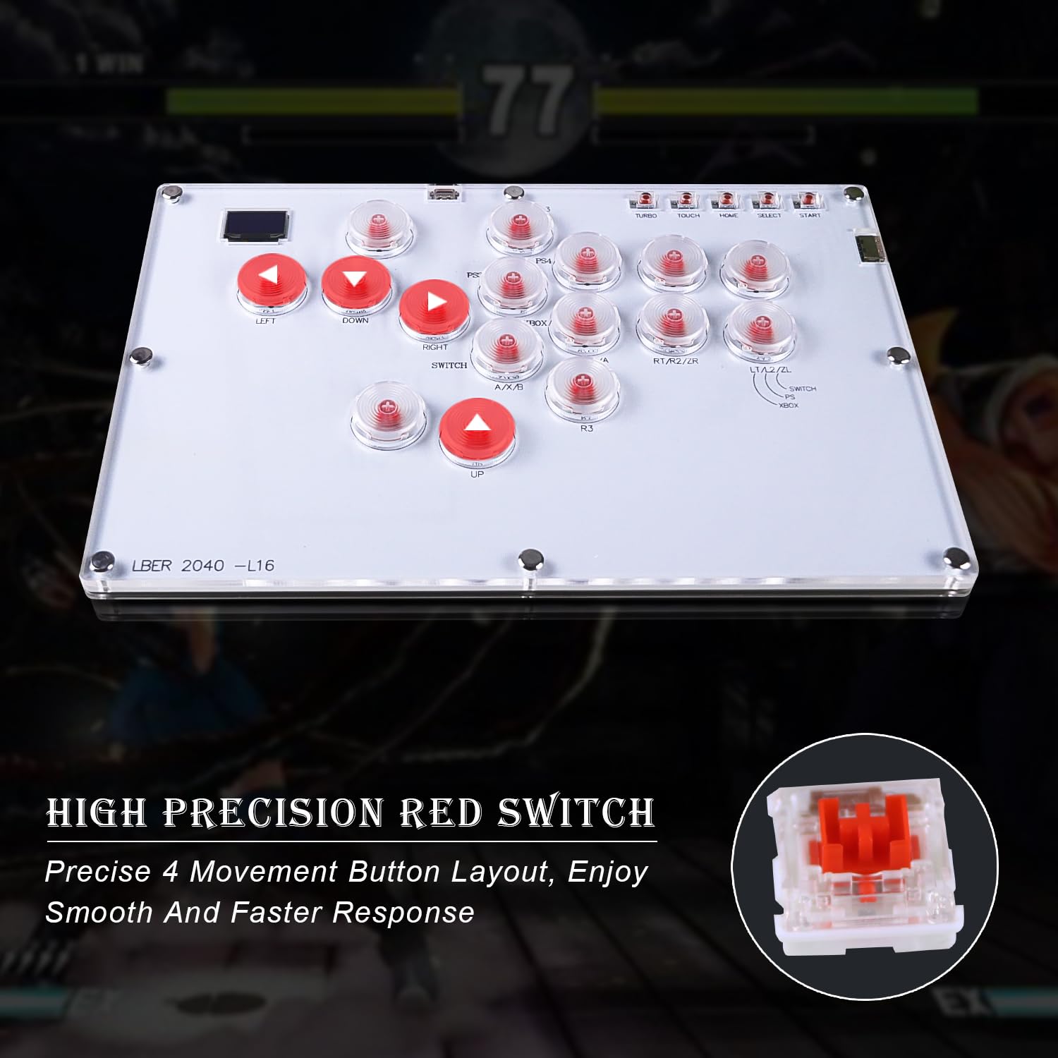 Premium All-Button Arcade Fight Stick L16 - Leverless Controller for Street Fighter with Turbo & SOCD Cleaning - Compatible with PC, PS3, PS4, Steam & Switch - Hot-Swap Mechanical Keyboard with Custom RGB Lighting (White) - Perfect for Competitive Gaming & Esports Tournaments