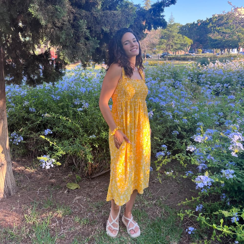 Floral Sundress for Women with Pockets - Sleeveless Long Beach Dress for Summer Vacation, Boho Maxi Dress with Free Scrunchie | Perfect for Beach Outings, Pool Parties, and Tropical Getaways 2024
