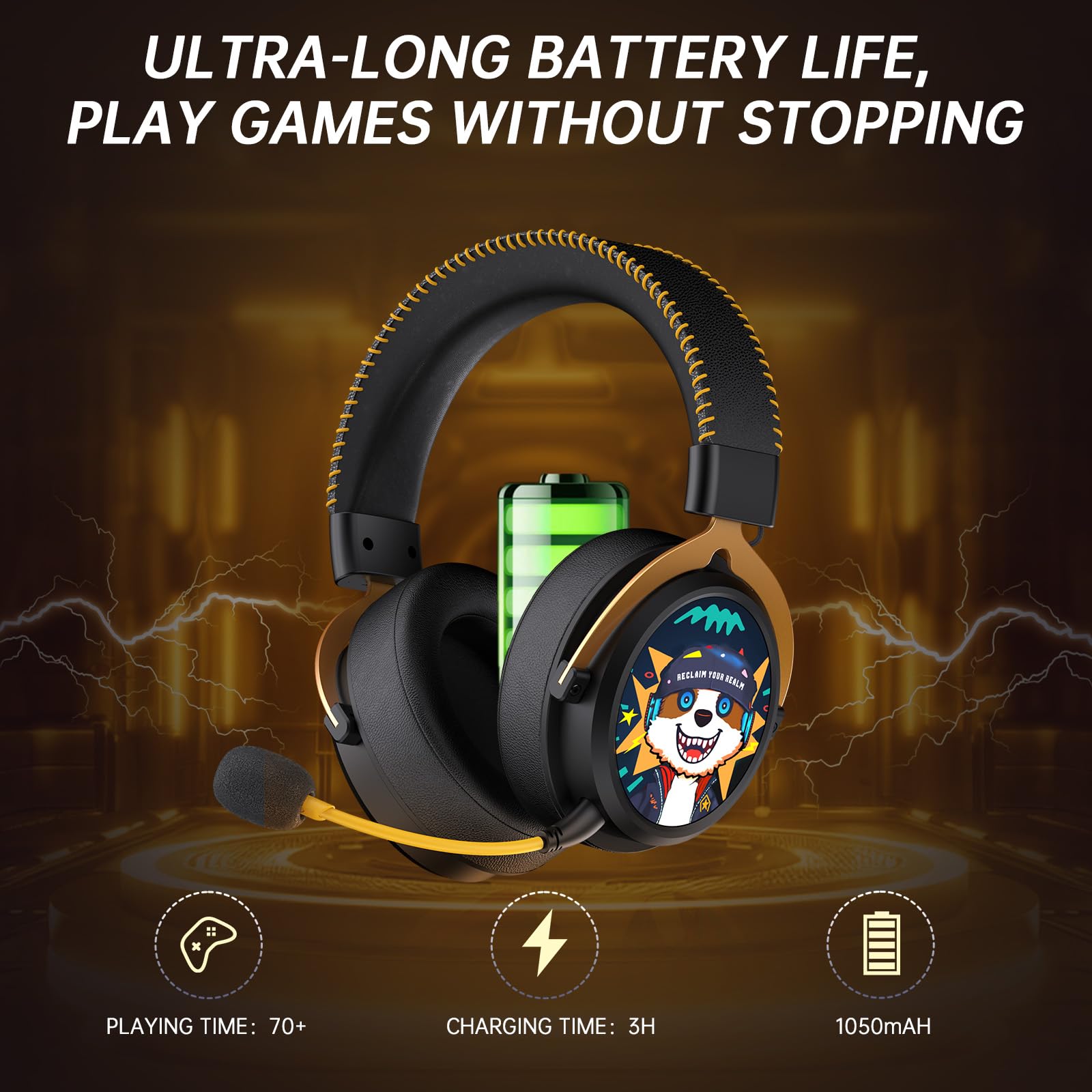 Wireless Gaming Headset with 7.1 Surround Sound & Bluetooth 5.4 - 2.4GHz USB Noise Canceling Headphones for PC, PS5, PS4, Mac, Switch - 6mm Mic & 3.5mm Wired Option - Perfect for Competitive Gaming & Online Chat (Black)