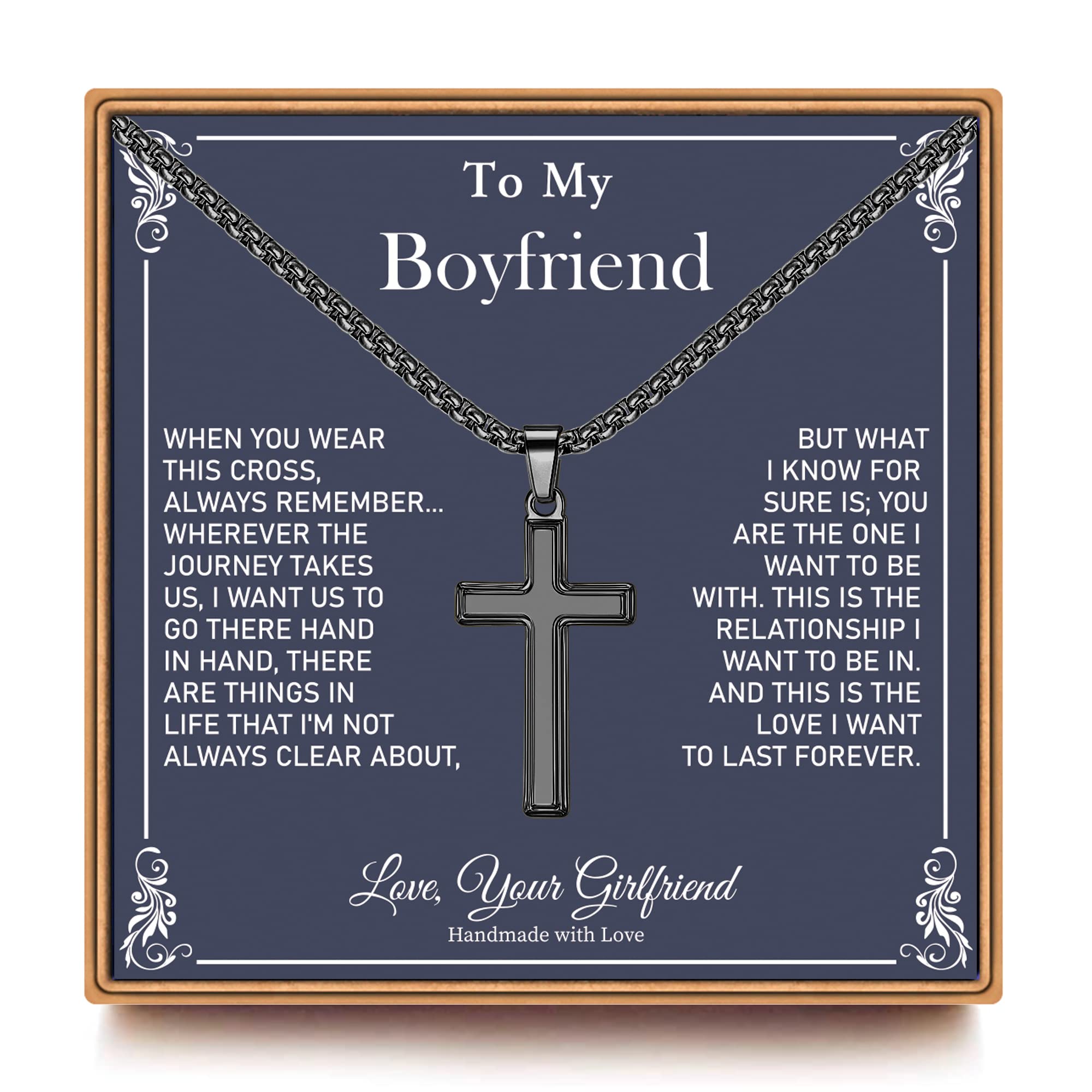 Stainless Steel Cross Necklace for Men - Black/Gold/Silver Religious Jewelry Gifts for Dad, Son, Husband - Birthday, Christmas, Baptism & Everyday Wear - Durable & Hypoallergenic Men's Necklace