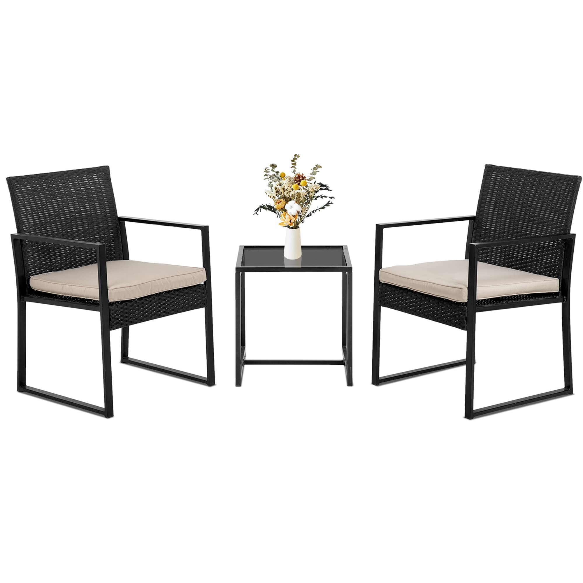 FDW 3-Piece Outdoor Wicker Patio Furniture Set - Rattan Bistro Chairs & Coffee Table Conversation Set for Backyard, Porch, Poolside, Lawn & Garden - Perfect for Relaxing, Entertaining & Outdoor Dining
