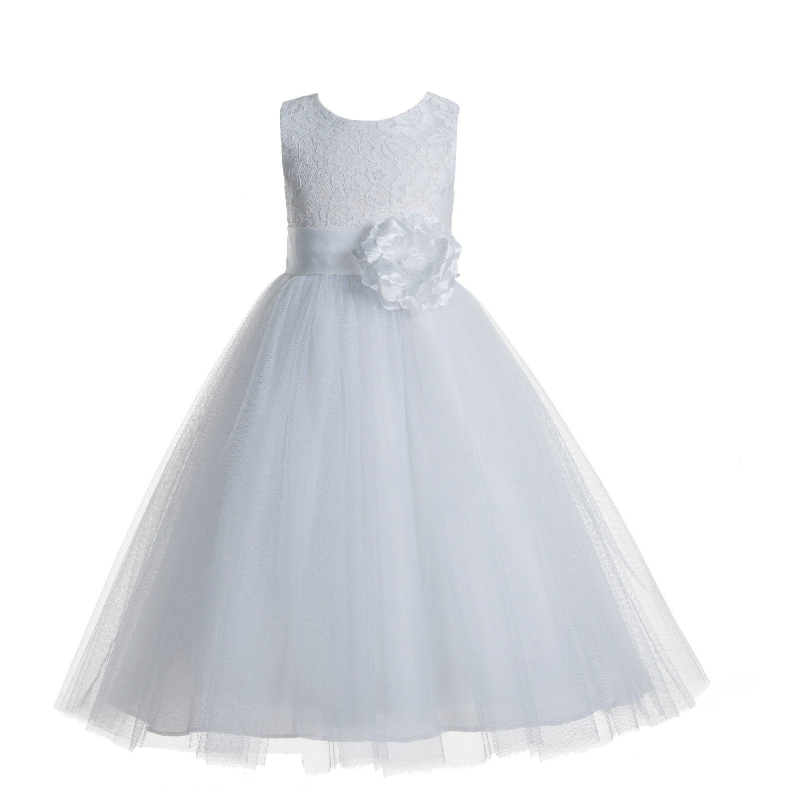 Floral Lace Heart Cutout Ivory Flower Girl Dress - Elegant Lace Back First Communion & Baptism Gown for Special Occasions | Perfect for Weddings, Christenings & Religious Ceremonies