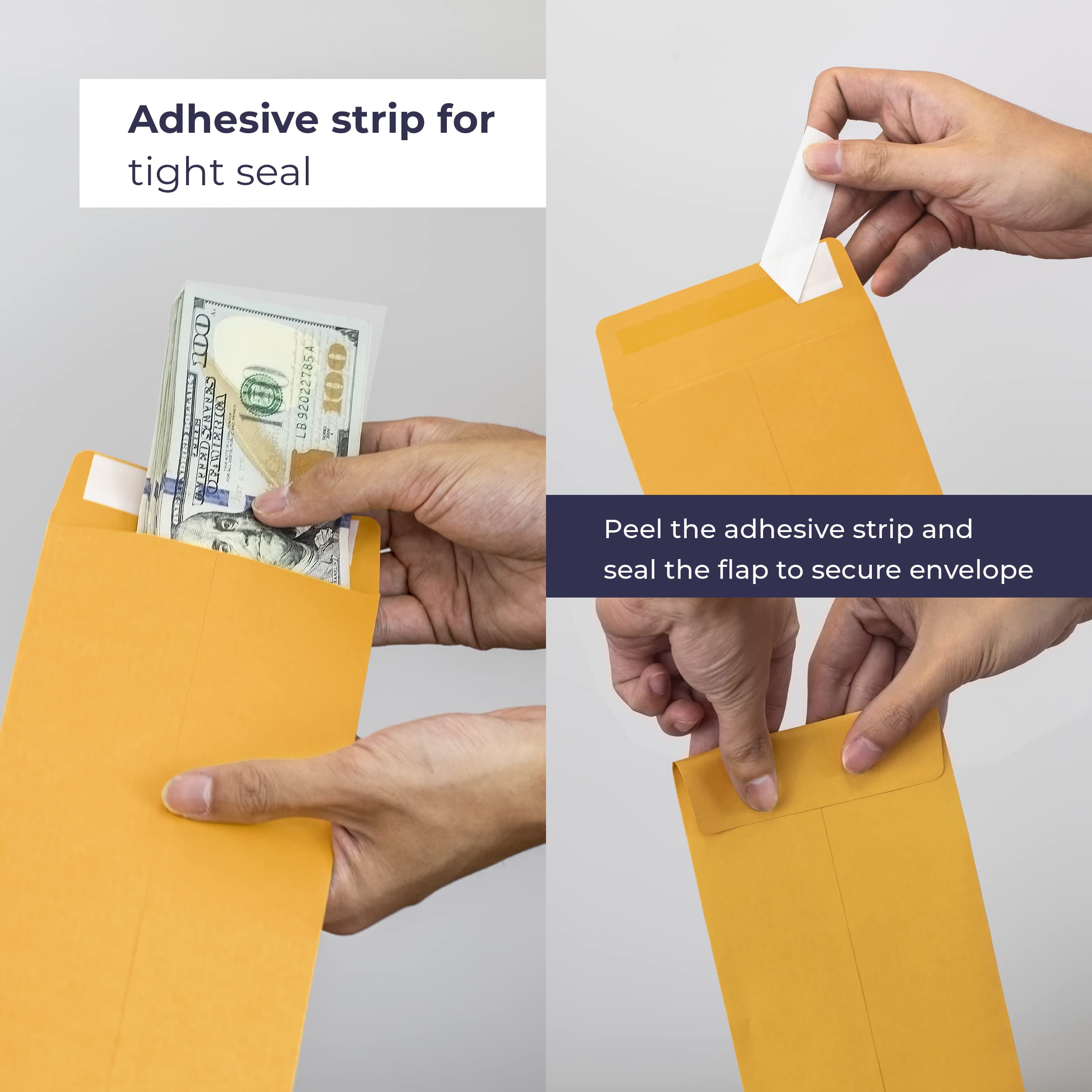 Volcora 500 Pack Self-Adhesive Cash Deposit Envelopes - Brown Kraft Bank Deposit Slips for Retail, Restaurants & Small Businesses - Perfect for Daily Cash Handling, Safe Money Storage & Organized Financial Transactions