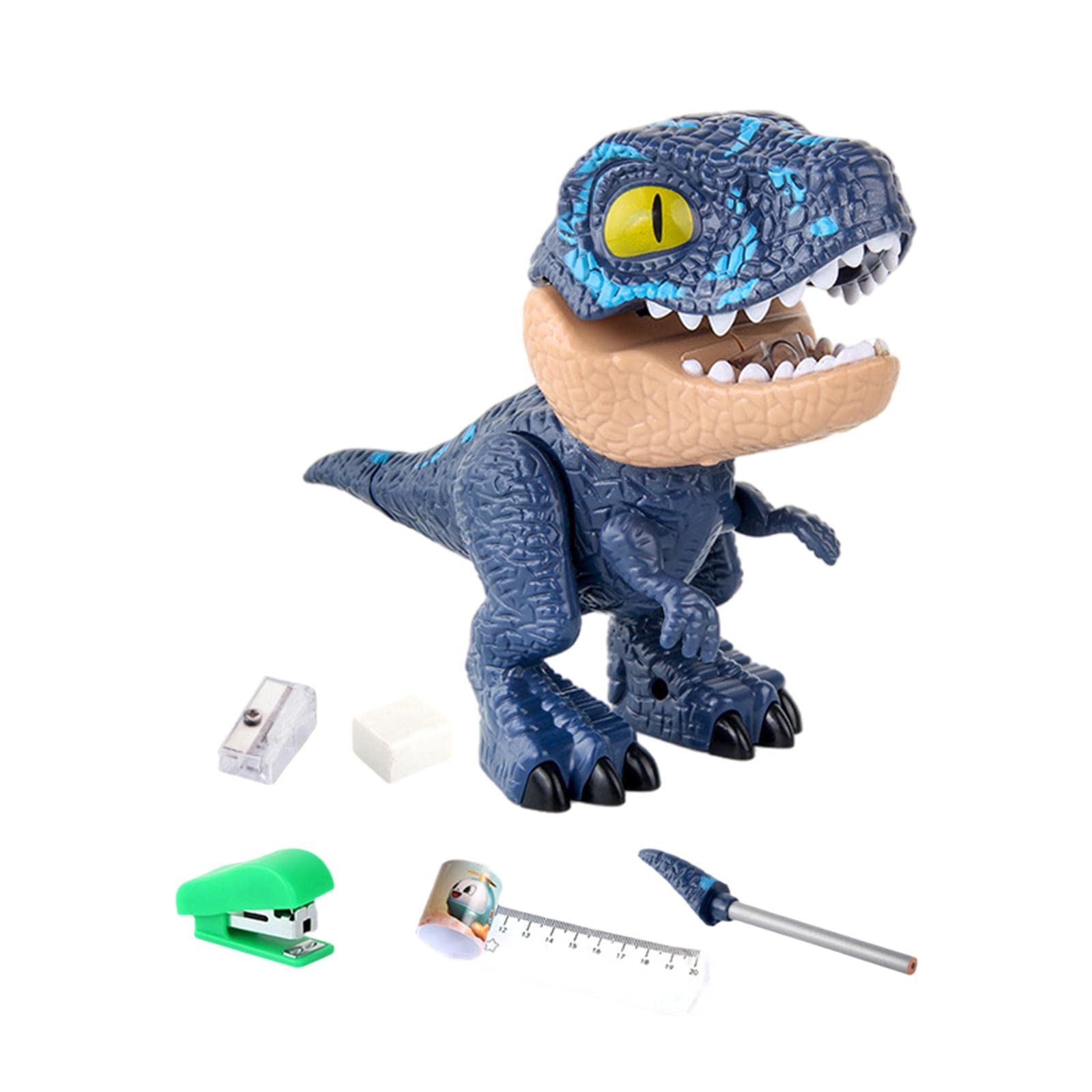 5-in-1 DIY Plastic Dinosaur Toys with Pencil Sharpener & Tape Measure - Flexible Learning STEM Toy for Kids | Christmas Gift Idea for Boys & Girls | Perfect for School Projects, Creative Play & Home Decor - Blue