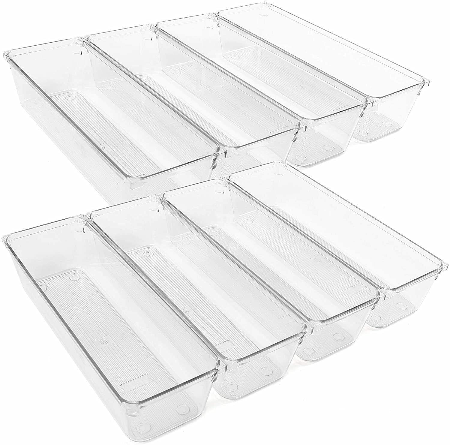 8-Piece Clear Plastic Drawer Organizer Set - Kitchen Utensil & Silverware Storage Trays with Lids - Space-Saving Cabinet Bins for Home, Office, Closet & Outdoor Organization (Perfect for Kitchenware, Craft Supplies & Home Decor Storage)