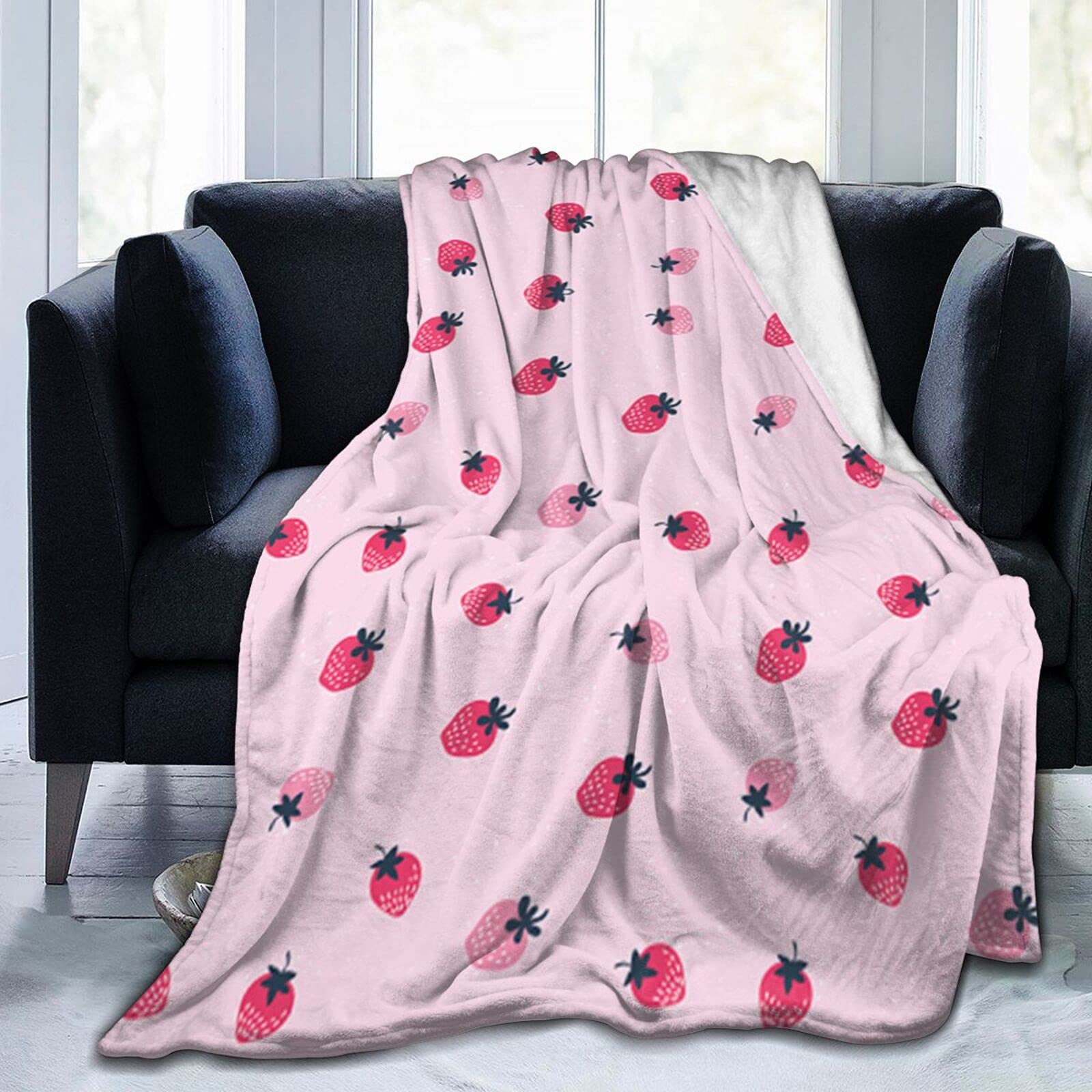Soft Flannel Strawberry Throw Blanket - 50