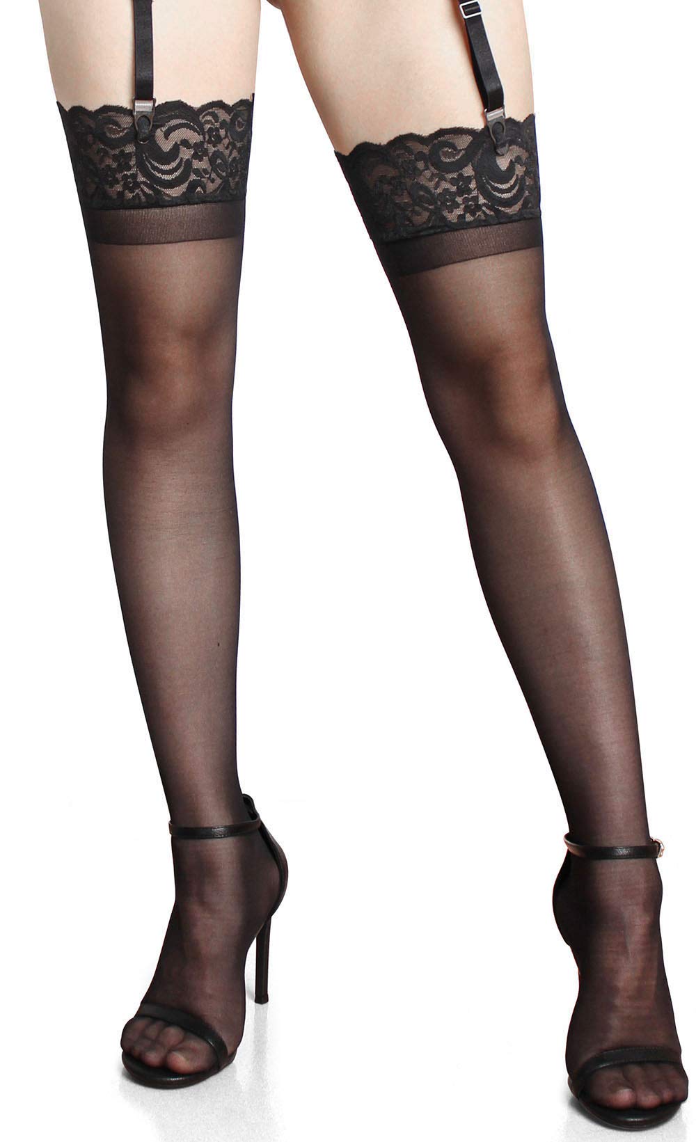 GARGALA Plus Size Sheer Thigh High Stockings for Women - Sexy Lace Top Garter Belt Lingerie Set | Perfect for Date Night, Boudoir Photography & Special Occasions