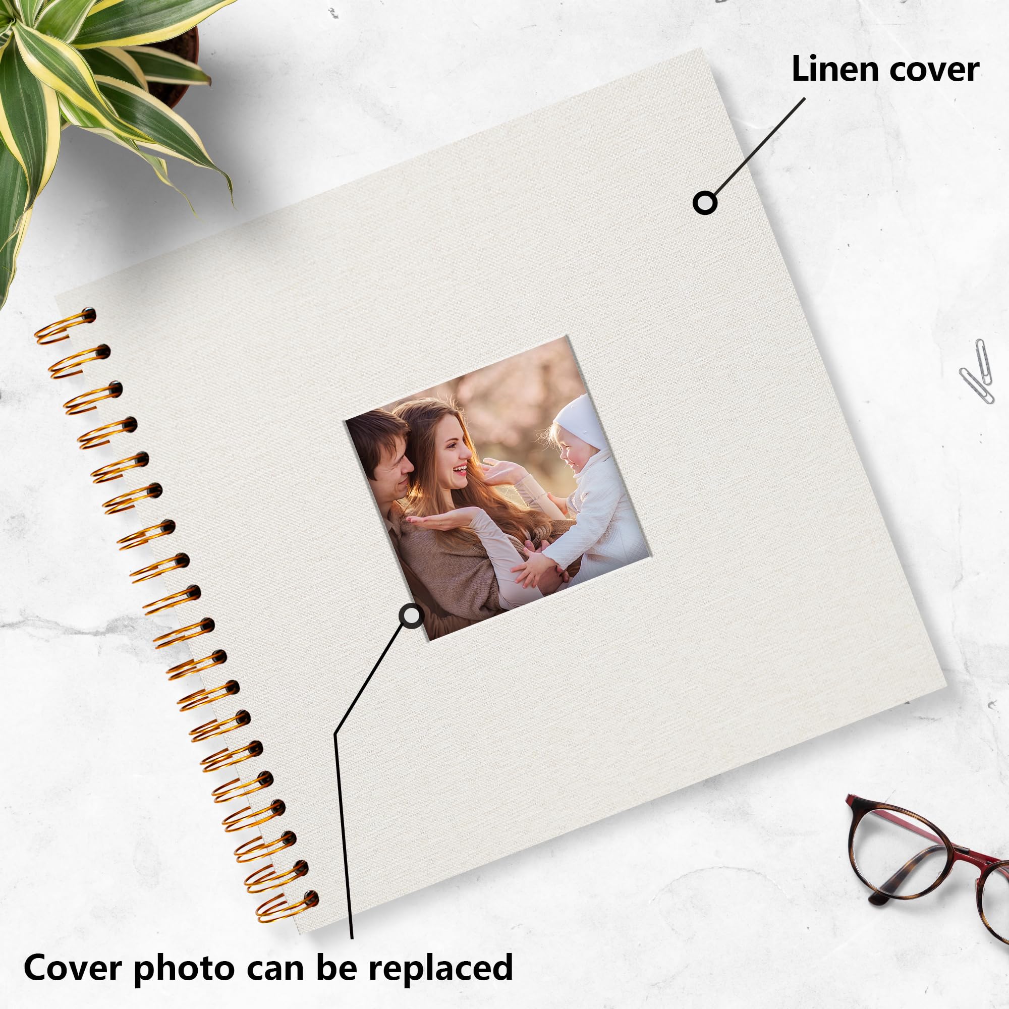 8x8 Inch Linen Cover Scrapbook Photo Album - Hardcover Kraft White Pages Memory Book for Travel, Wedding, Guest Book, Christmas, Baby Shower (20 Sheets/40 Pages, Beige) | Perfect for DIY Projects, Gift Giving & Preserving Special Moments