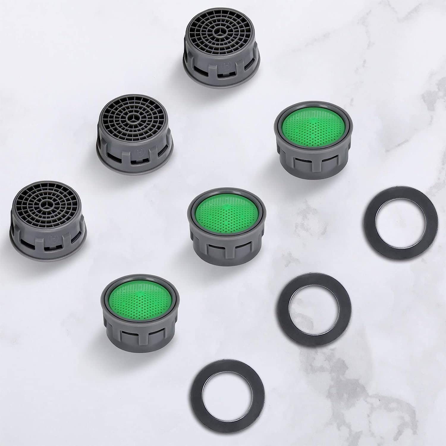20 Pack Green 2.2 GPM Faucet Aerator Replacement Kit with Gasket & Flow Restrictor - Universal Fit for Kitchen & Bathroom Sink Faucets - Improves Water Pressure & Reduces Splashing