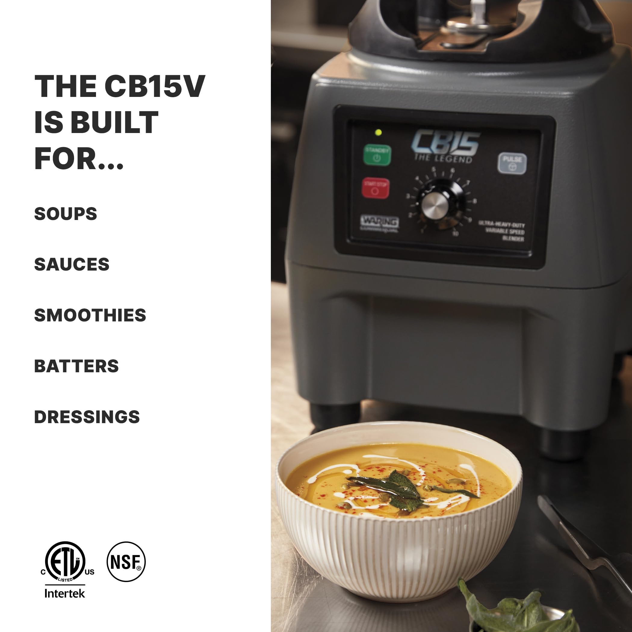 Waring Commercial CB15V 3.75 HP Heavy Duty Blender with Electric Touchpad Controls & Variable Speed - 1 Gallon Stainless Steel Container, 120V, 5-15 Phase Plug, Black - Perfect for Smoothies, Milkshakes & Food Prep in Restaurants & Bars