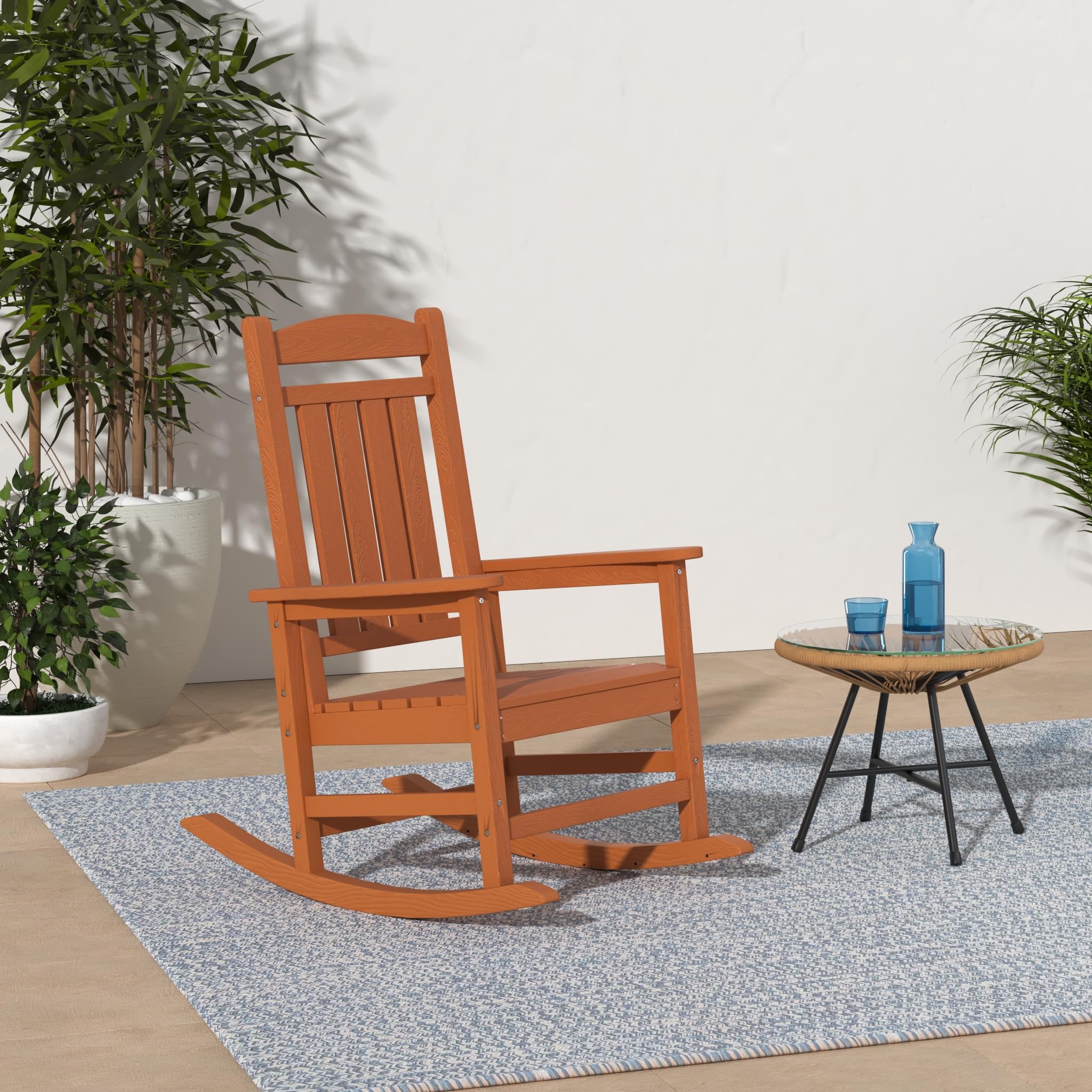 KINGYES Outdoor Rocking Chairs for Patio - Weather Resistant High Back Porch Rocker with Comfortable Cushion for Adults - Perfect for Garden, Backyard, Deck & Poolside Relaxation (Orange)