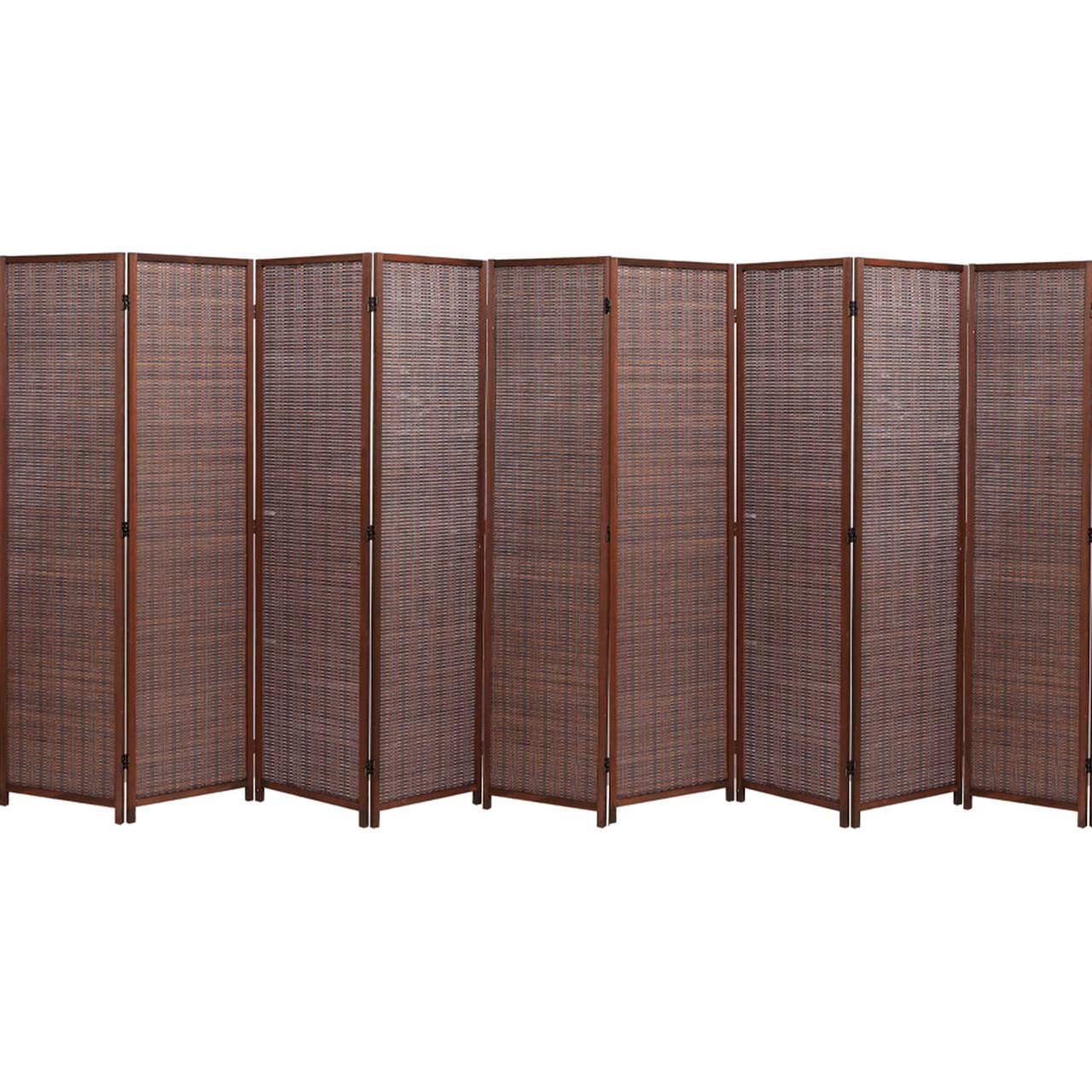 Legacy Decor 8 Panel Room Divider - Brown Wood & Bamboo Woven Screen for Home, Office, or Studio Privacy