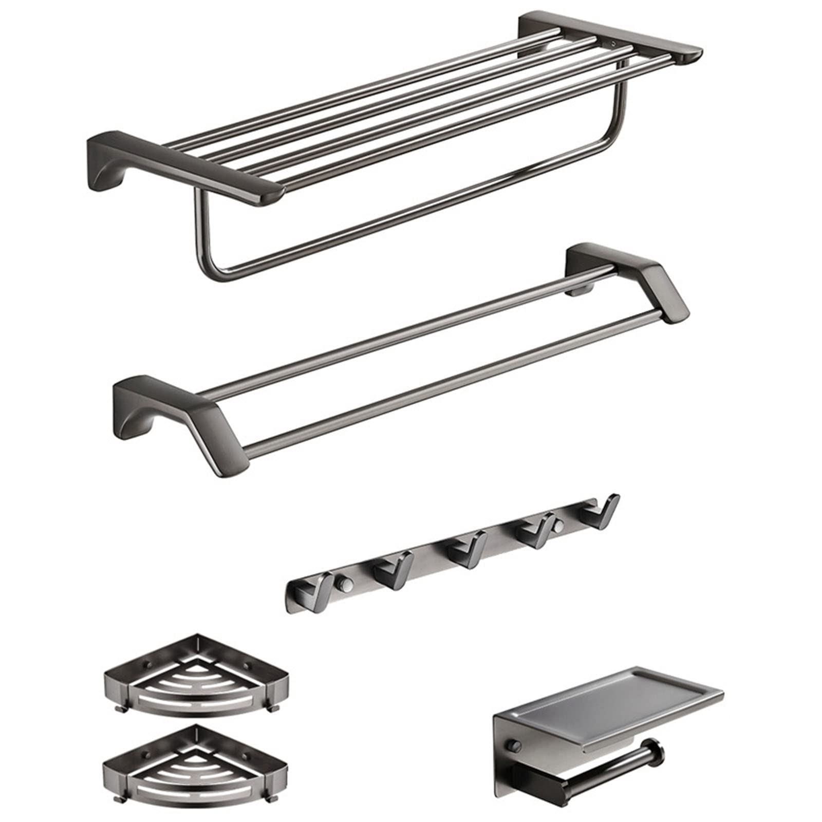 5-Piece Bathroom Towel Rack Set - Wall Mounted Towel Holder, Double Towel Bars, Toilet Paper Holder, 2-Tier Shelf & Coat Hooks - Durable Stainless Steel Bathroom Accessories for Home, Hotel & Spa Decor