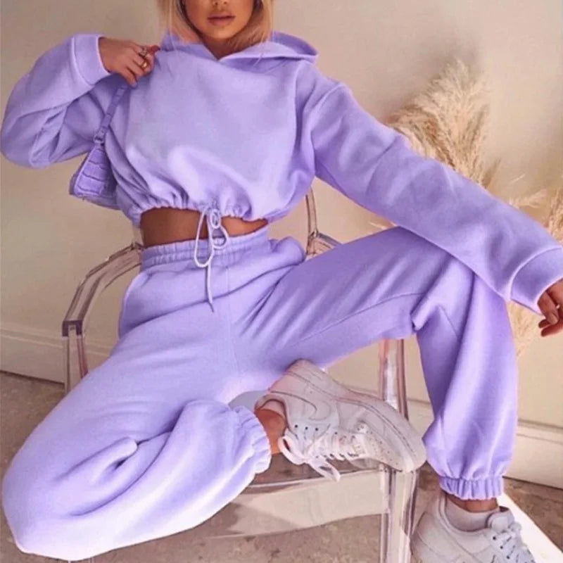 Trendy Women's Long Sleeve Sporty Casual Two-Piece Outfit Set with Waistband - Perfect for Gym, Yoga, Running & Everyday Streetwear